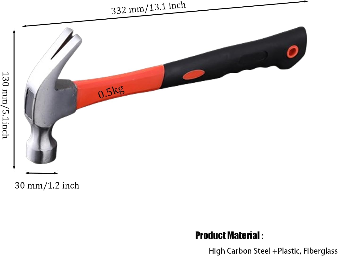 3 PCS 16oz Claw Hammer with Fiberglass Handle,Carbon Steel Nailing Hammer,Framing Hammer with Rip Claw,Anti-Vibration Grip