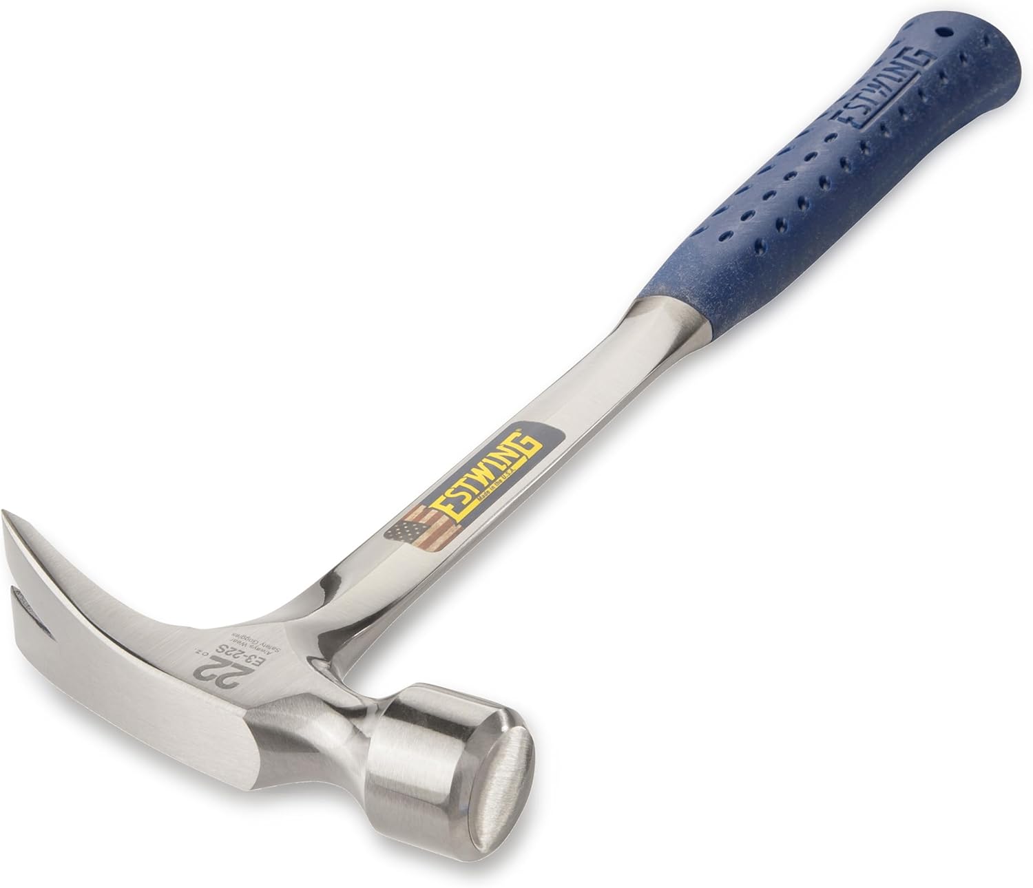 ESTWING Framing Hammer - 22 oz Long Handle Straight Rip Claw with Smooth Face & Shock Reduction Grip - E3-22S