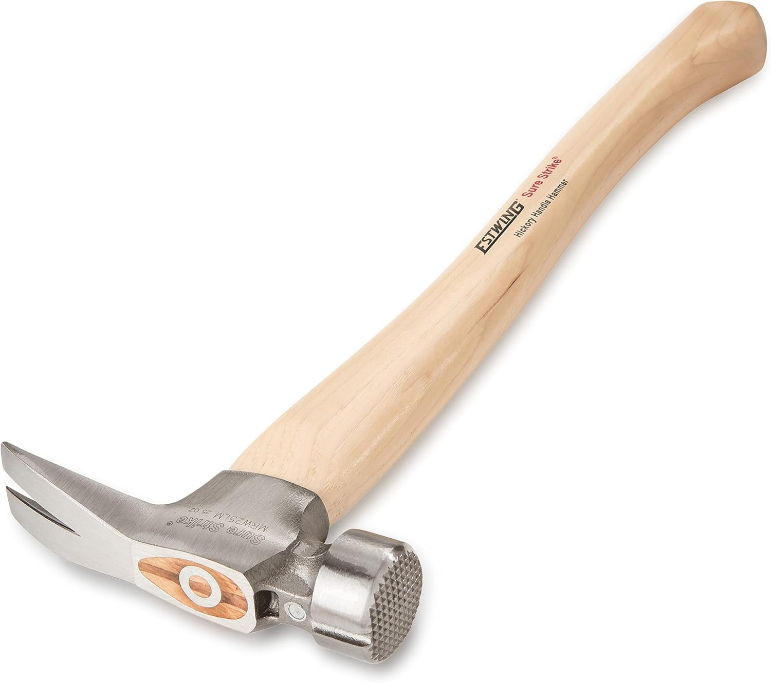 ESTWING Sure Strike California Framing Hammer - 25 oz Straight Rip Claw with Milled Face & Hickory Wood Handle - MRW25LM