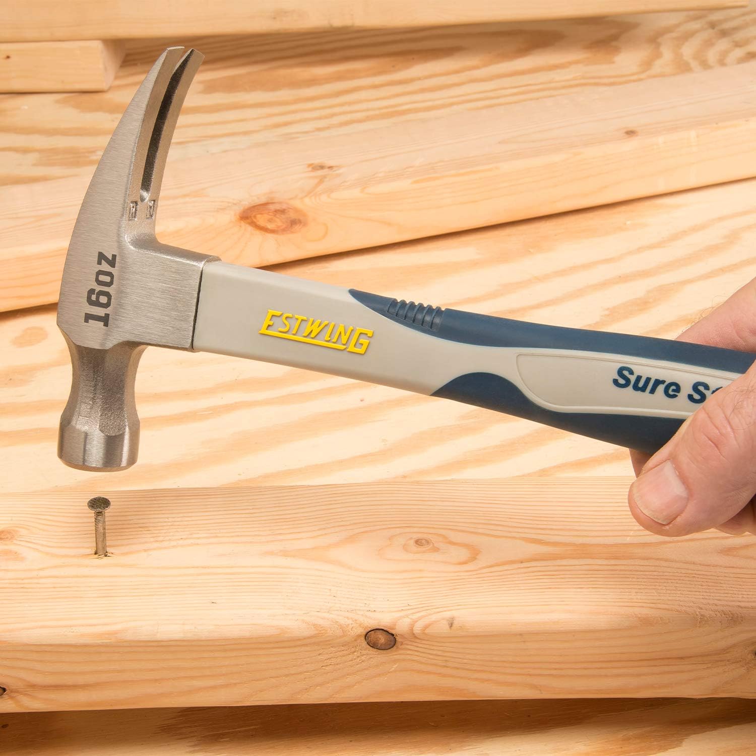 ESTWING Sure Strike Hammer - 16 oz Rip Claw Hammer with Smooth Face & Carbon Fiber Handle - SSCF16S