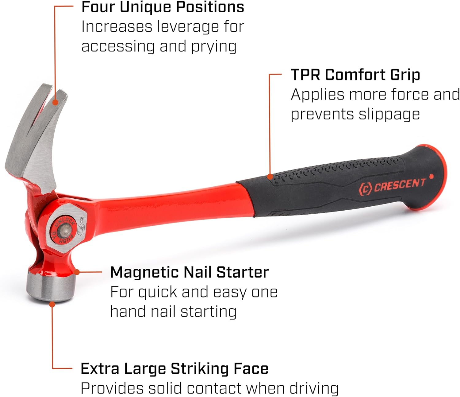 Alternative view of Crescent 18 oz. Steel Indexing Claw Hammer with Cushion Grip Handle - CINDEX18 , Black