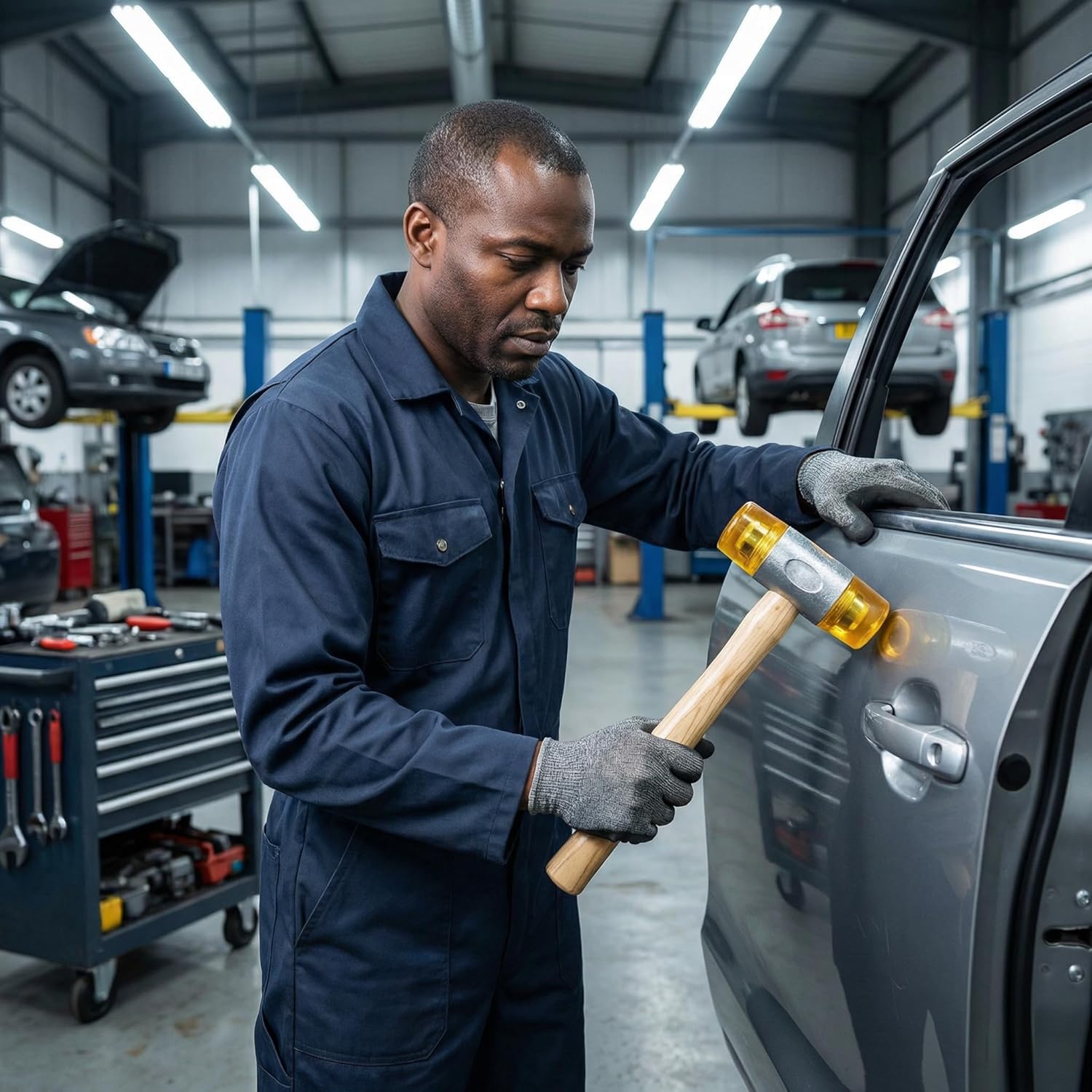 50 Oz CA Plastic Nylon Rubber Hammer with Wooden Handle, Double-Sided Safety Industrial Hand Hammer, Yellow