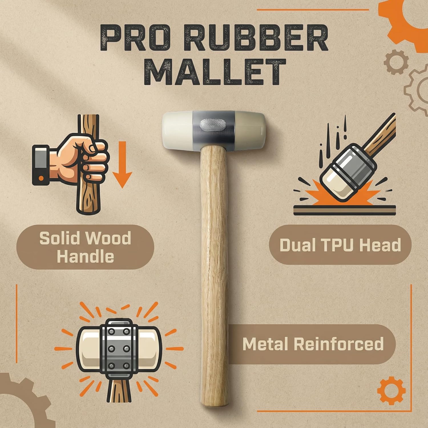 Alternative view of 50 Oz TPU Nylon Rubber Hammer with Wooden Handle, Double-Sided Safety Industrial Hand Hammer, White