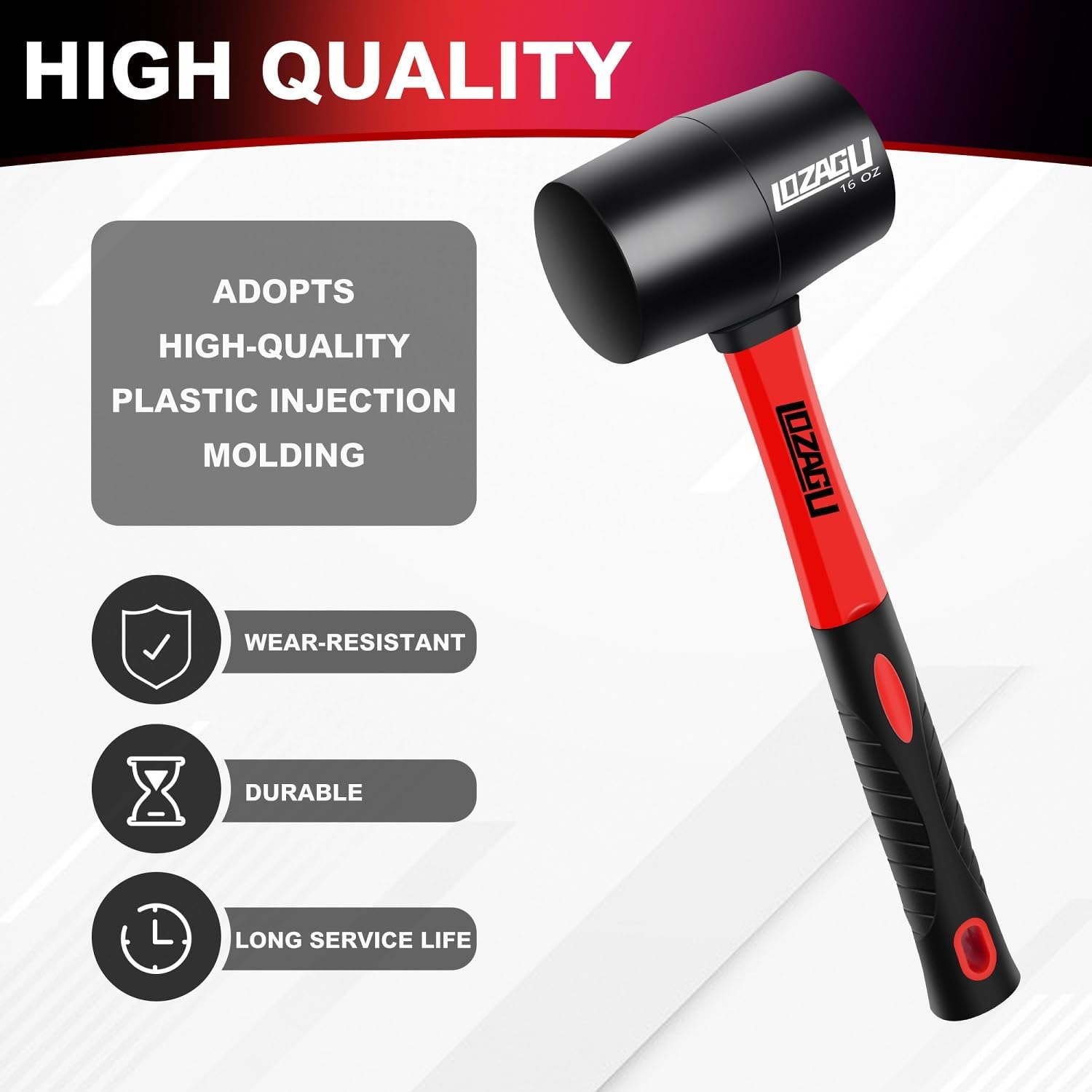 Alternative view of 16oz Rubber Mallet Hammer, Fiberglass Handle, Rubber Mallet for Flooring, Tent Stakes, Woodworking, Camping, Soft Blow Tasks without Damage