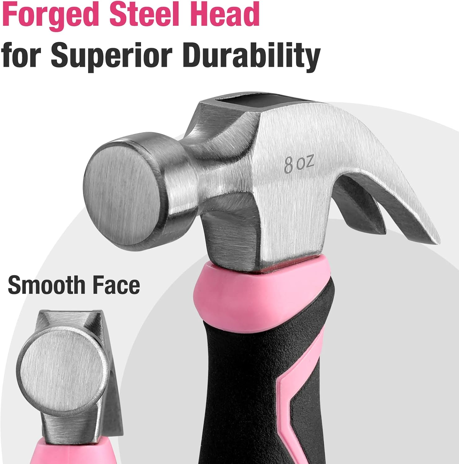Alternative view of WORKPRO 8 oz Claw Hammer with Fiberglass Handle, All Purpose Hammer with Forged Hardened Steel Head, Pink Ribbon