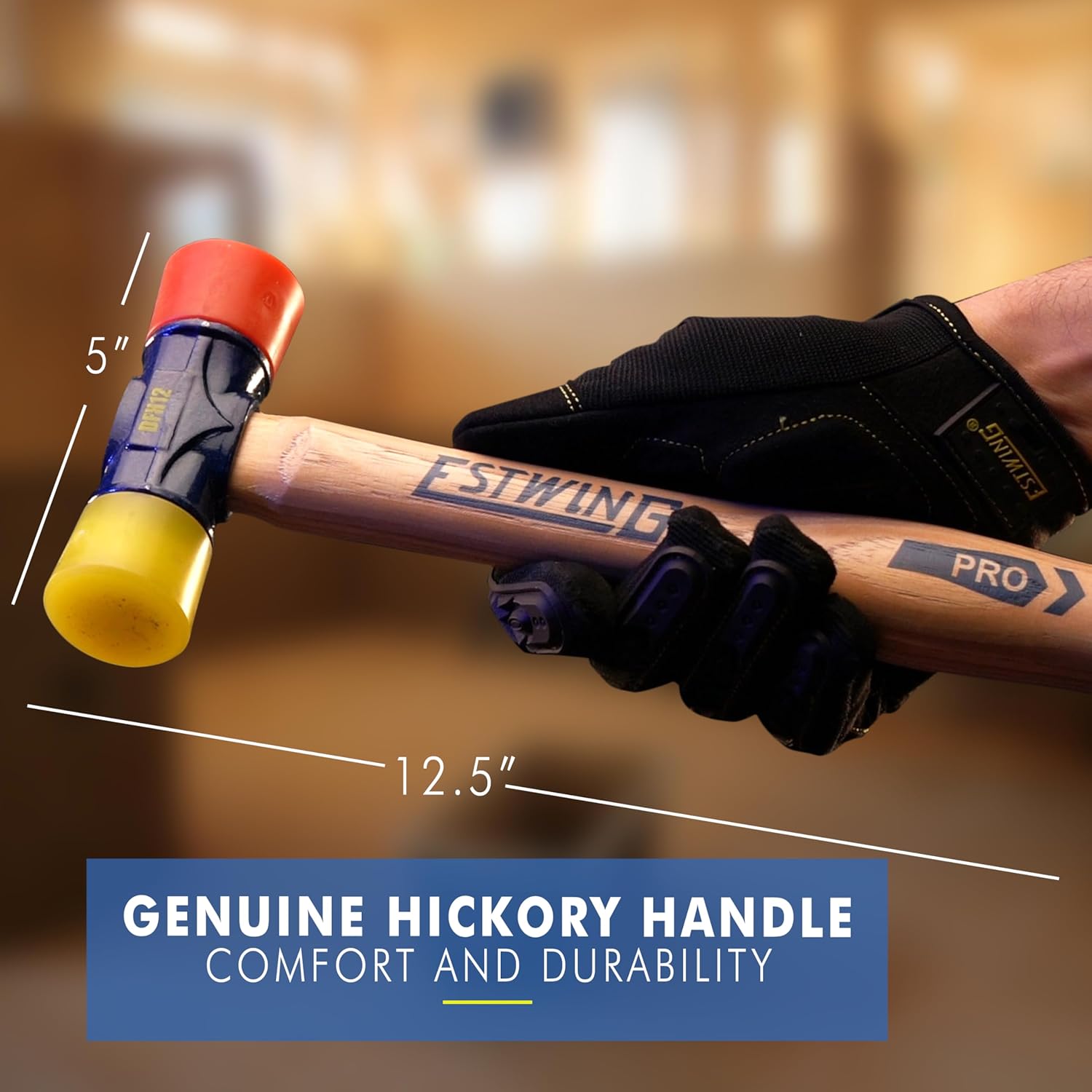 Alternative view of ESTWING Rubber Mallet - 12 oz Double-Face Hammer with Soft/Hard Tips & Hickory Wood Handle - DFH12