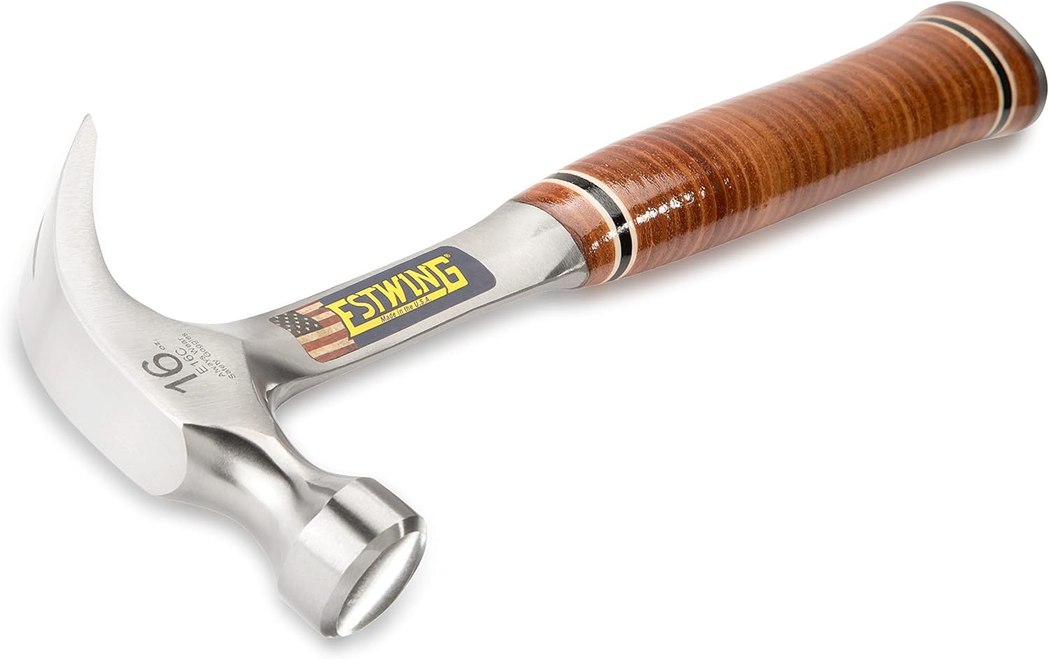 ESTWING Hammer - 16 oz Curved Claw with Smooth Face & Genuine Leather Grip - E16C
