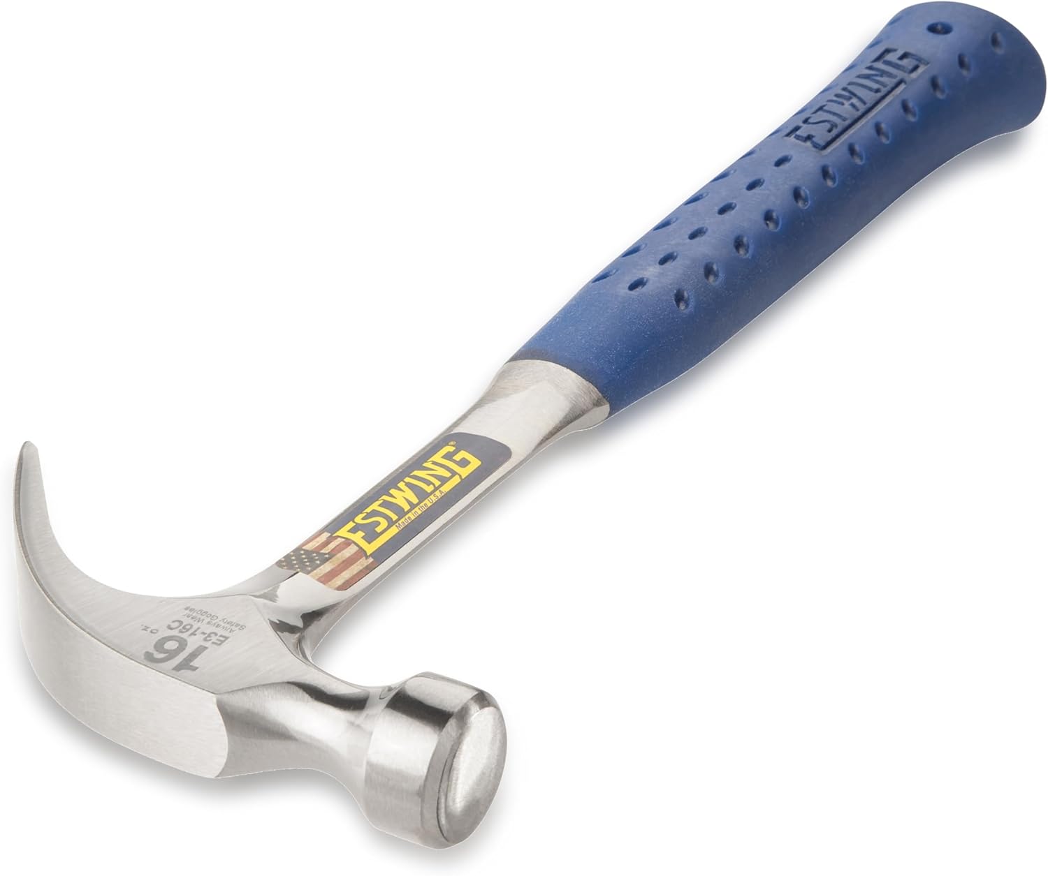 ESTWING Hammer - 16 oz Curved Claw with Smooth Face & Shock Reduction Grip - E3-16C,Silver