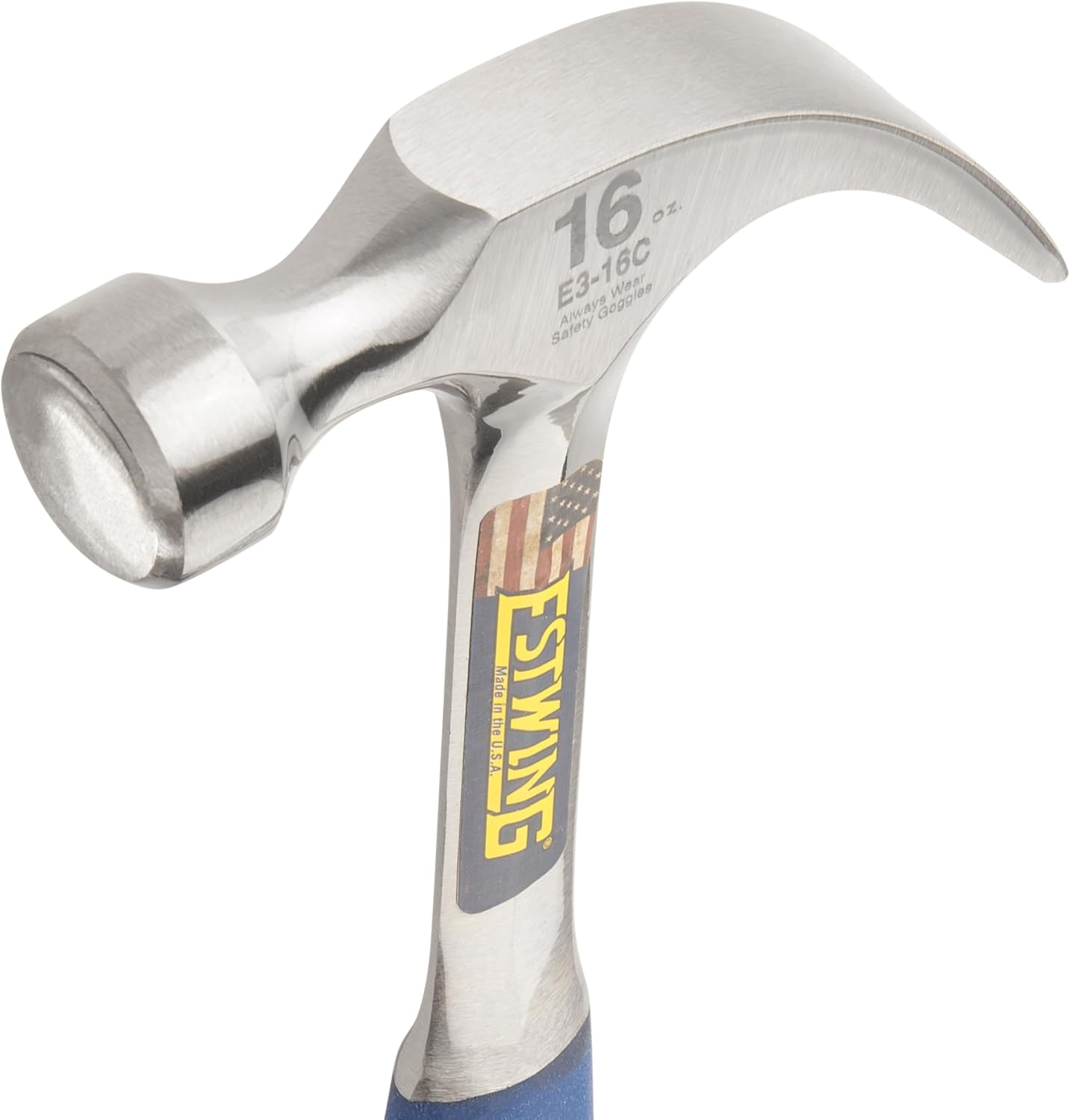 Alternative view of ESTWING Hammer - 16 oz Curved Claw with Smooth Face & Shock Reduction Grip - E3-16C,Silver