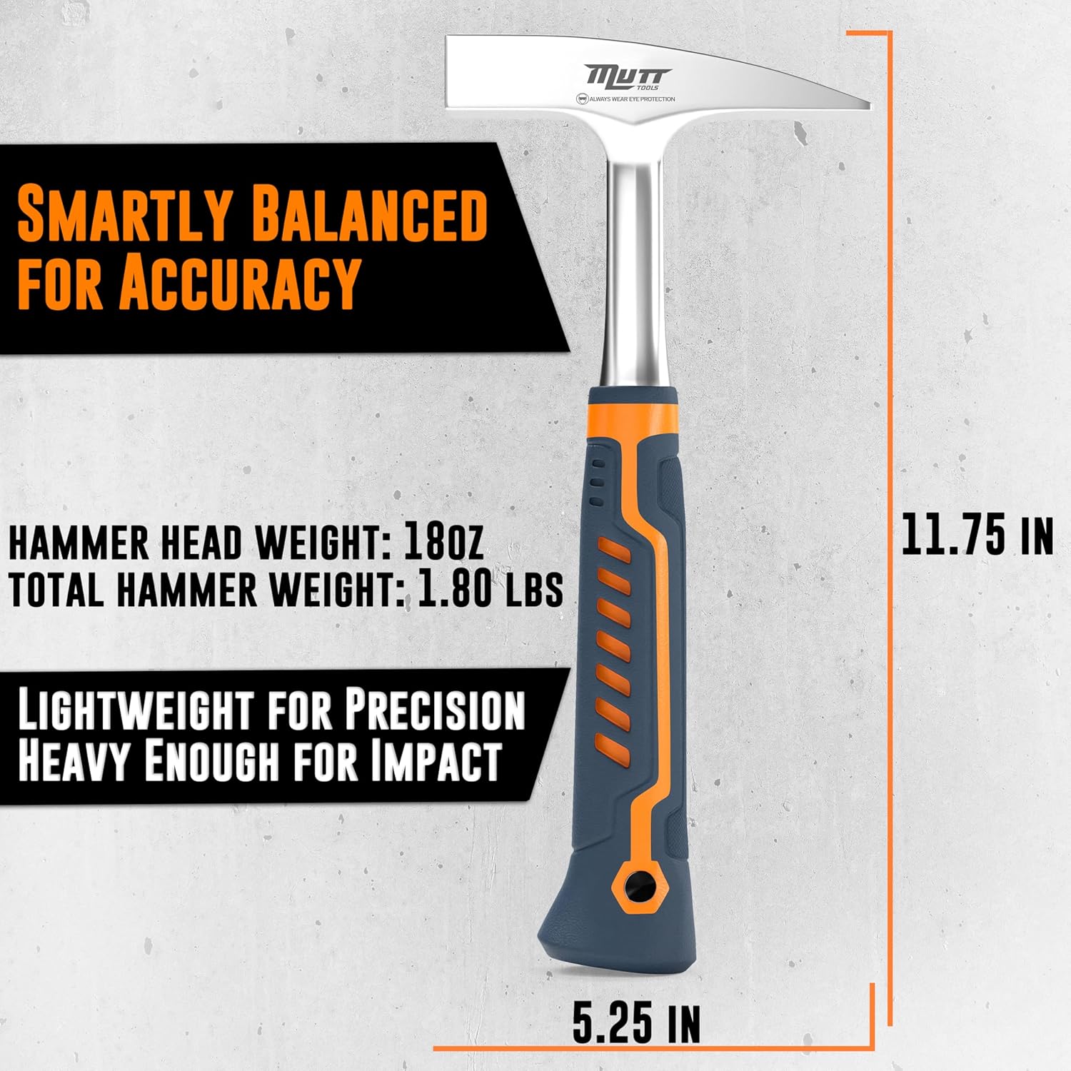 Mutt Tools 18oz Sheet Metal Hammer - Professional Tinners Hammer for Metal Shaping - Forged HVAC Hammer with Ergonomic Handle for Duct Work & Sheet Metal Projects