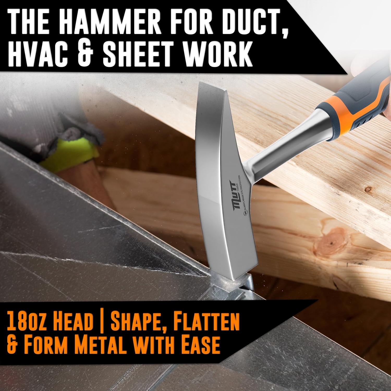 Alternative view of Mutt Tools 18oz Sheet Metal Hammer - Professional Tinners Hammer for Metal Shaping - Forged HVAC Hammer with Ergonomic Handle for Duct Work & Sheet Metal Projects