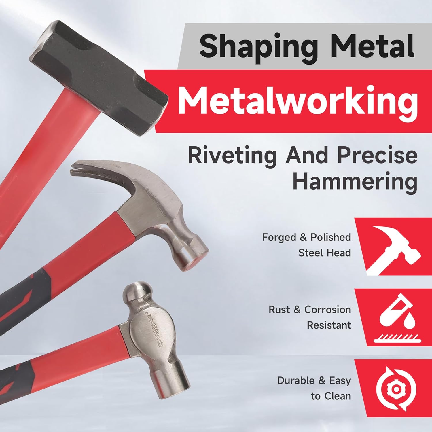 Alternative view of 6-Piece Rubber Mallet Hammer Set with 2lb Dead Blow - 3lb Sledge & Stoning - 16oz Ball Peen Claw Hammers | Anti-Vibration Fiberglass Handles for Construction Metalworking Automotive & DIY Projects