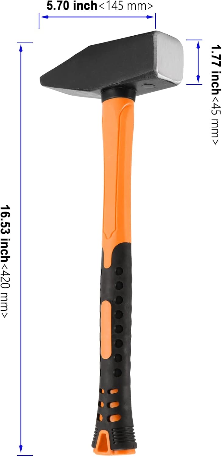 2 Pack 4 Lb Cross Pein Hammer, Heavy Duty Blacksmith's Hammer with 12 Inch Fiberglass Handle and Rubber Grip for Construction and Splitting Wood