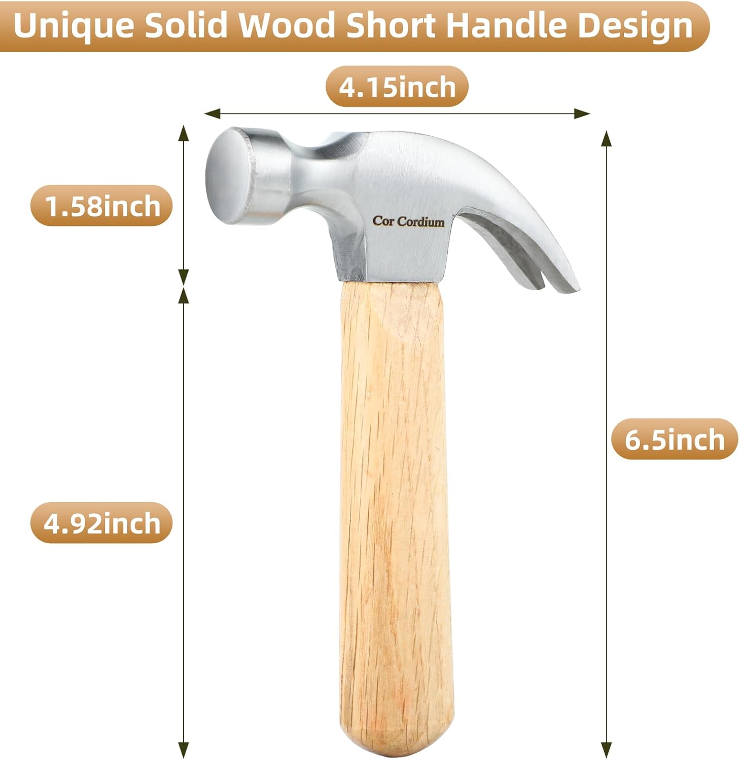 Alternative view of Claw Hammer With Wood Handle and Steel Head, 8 OZ Small Hammer for House & DIY