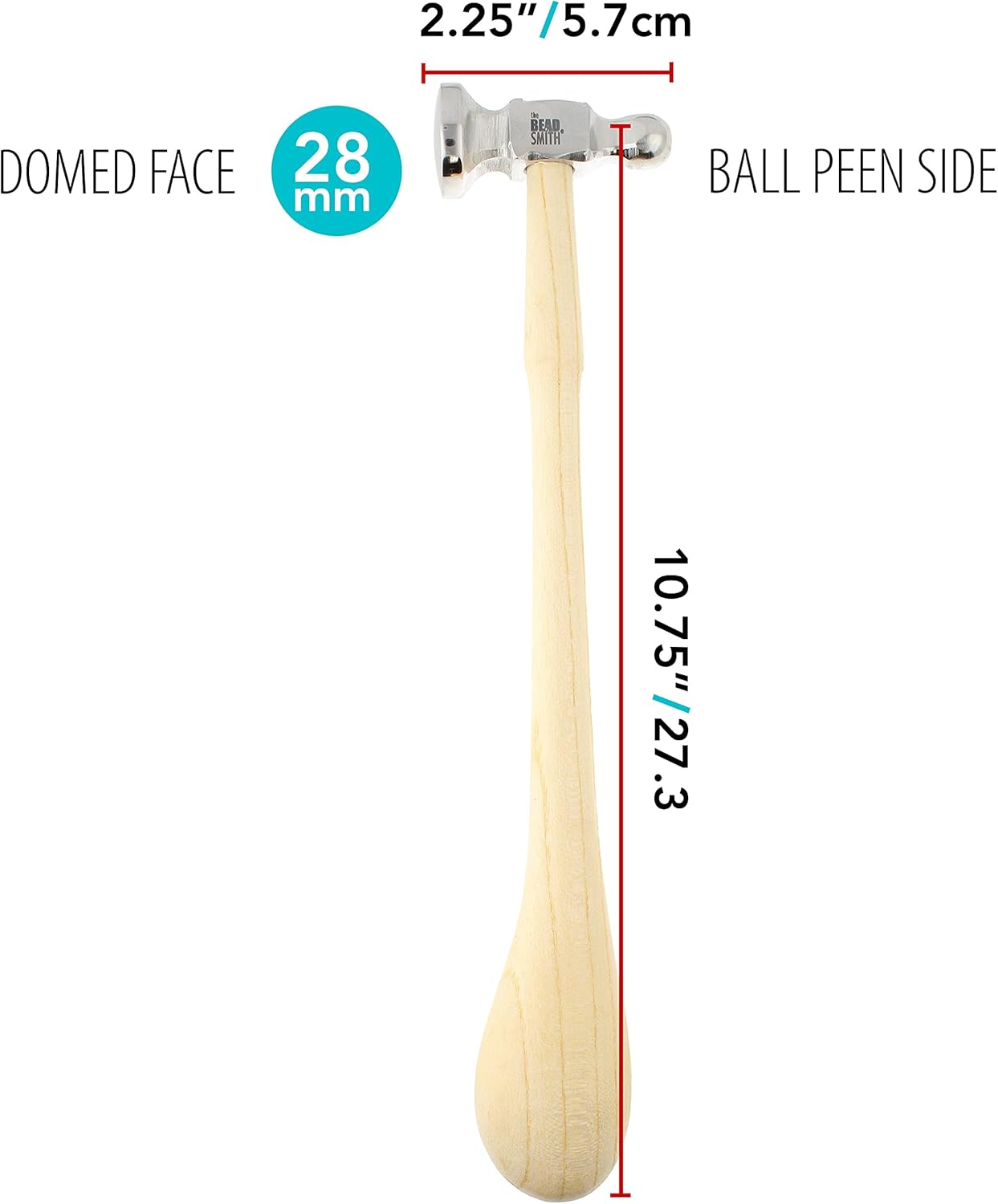 Alternative view of The Beadsmith Two-Sided Chasing Hammer - 10.75 Inches Wooden Handle, 2.25u201D Steel Head with a 14mm Ball Pein & 1.1"/ 28mm Domed Face - Tool Used to Add Texture and Dimension to Metalwork, 4oz./113g