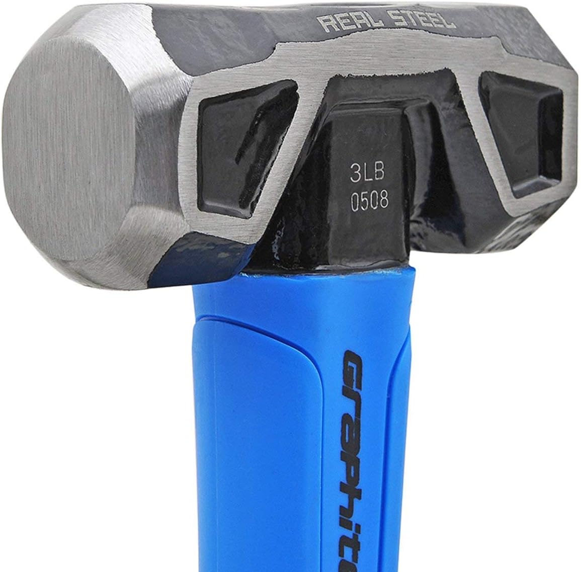 Alternative view of REAL STEEL Sledge Hammer, 3lb Drilling Club Hammer for Striking Rubber Grip Forged Jacketed Graphite 0508