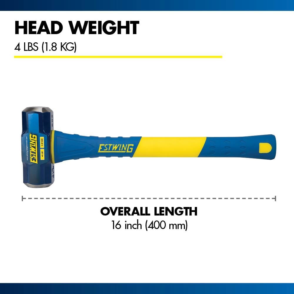 Alternative view of Estwing 4-Pound Hard Face Sledge Hammer, 50-55 HRC, 16-Inch Fiberglass Handle, Overstrike Protection, Textured Grip