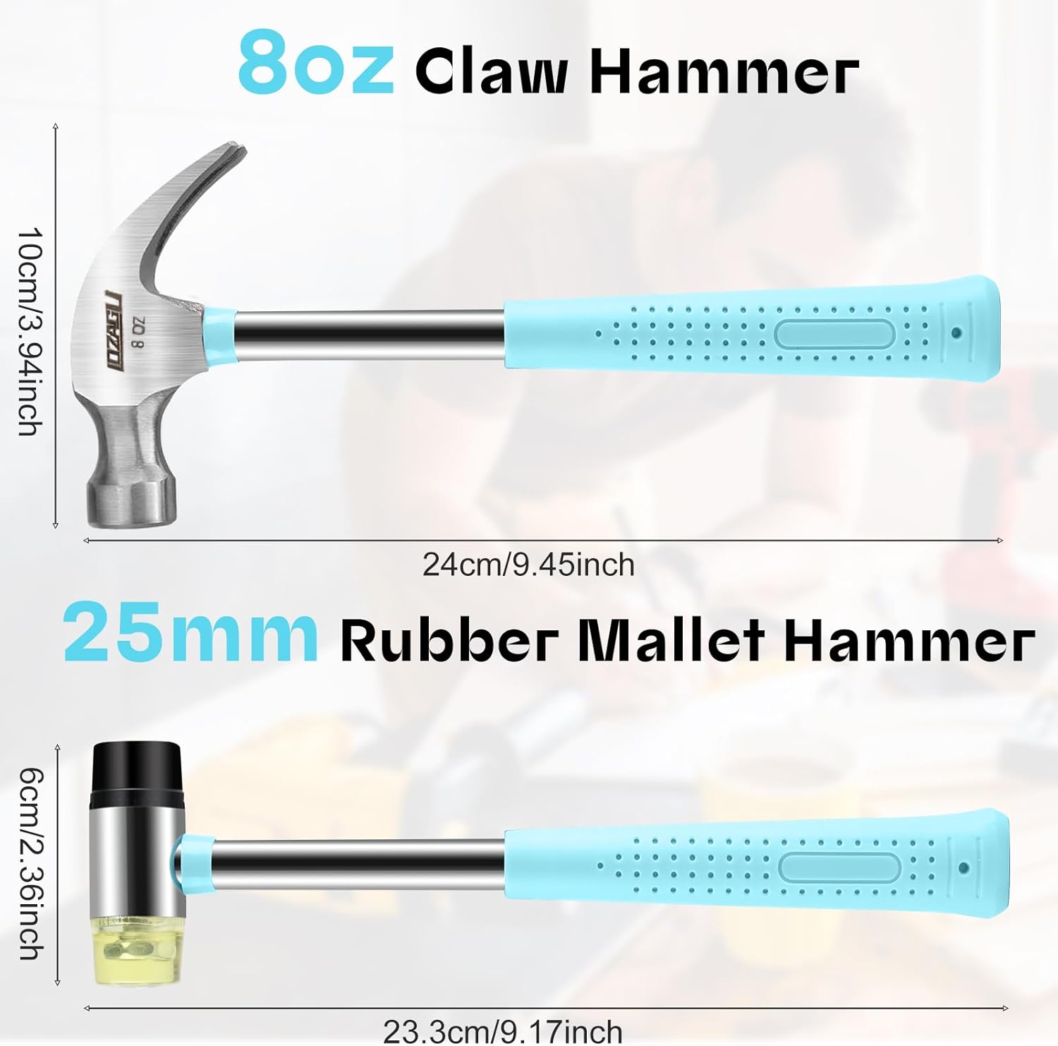 Alternative view of LOZAGU 8oz Hammer, 2-Piece Small Claw Hammer & Rubber Mallet Hammer Mini Hammer Set
