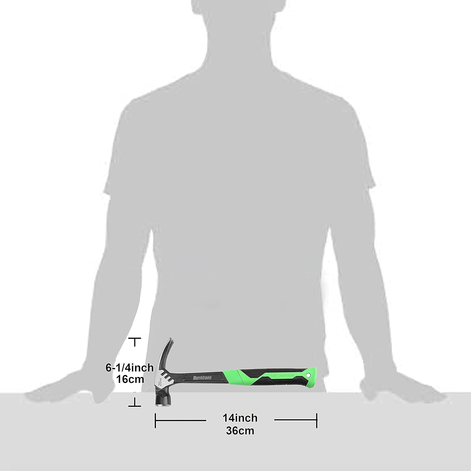 HURRICANE 20 oz Claw Hammer with Magnetic Nail Holder, Straight Rip Claw Hammer with Shock-Absorbing Handle, Heavy Duty One-piece Forged Hammer