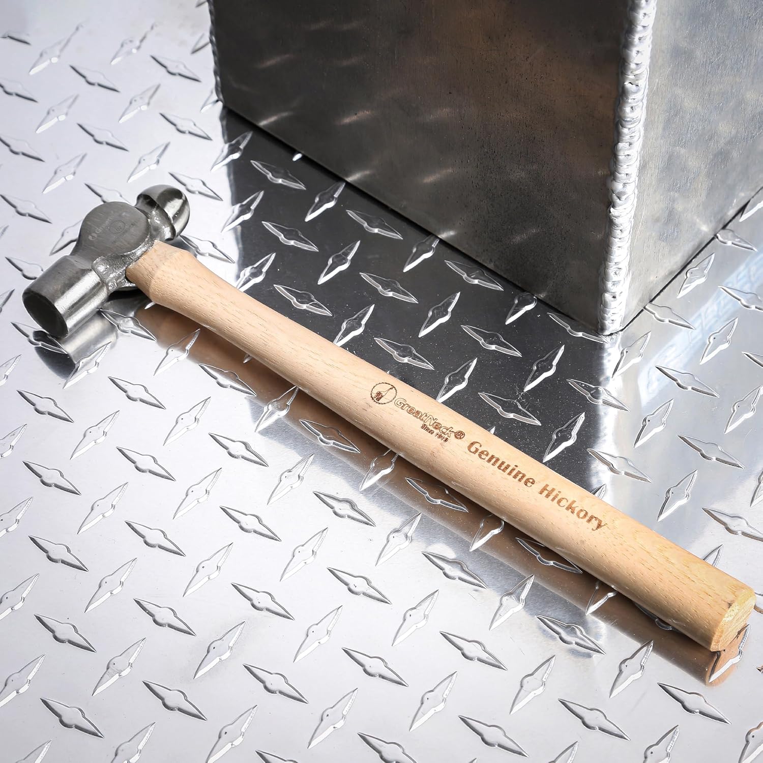 GreatNeck BP8 Ball Peen Hammer, 8 Oz Drop-Forged Steel Metalworking Tool With Precision-Balanced Authentic Hickory Wood Ball Peen Hammer Handle, For Riveting, Shaping, Bending Metal