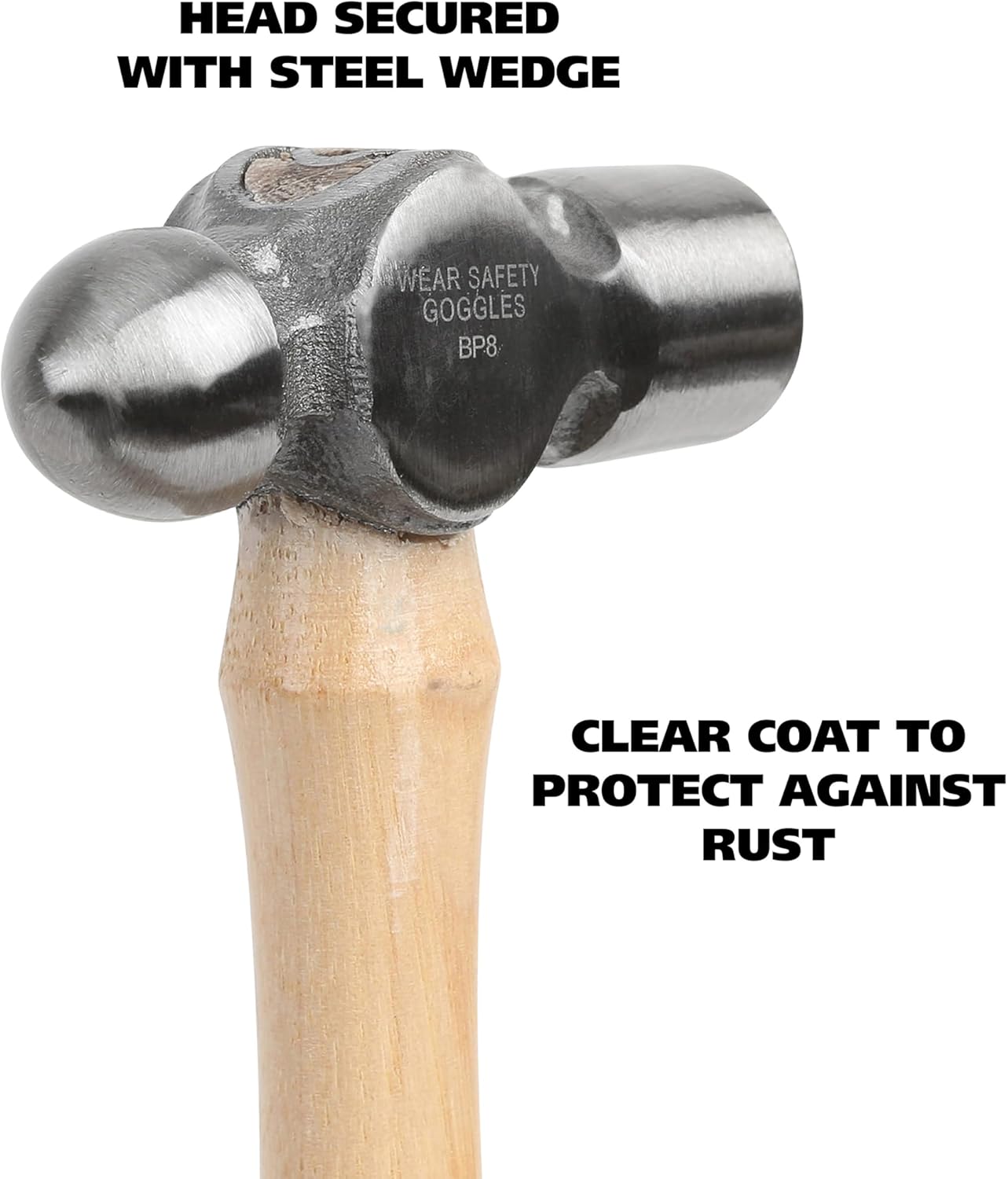 Alternative view of GreatNeck BP8 Ball Peen Hammer, 8 Oz Drop-Forged Steel Metalworking Tool With Precision-Balanced Authentic Hickory Wood Ball Peen Hammer Handle, For Riveting, Shaping, Bending Metal