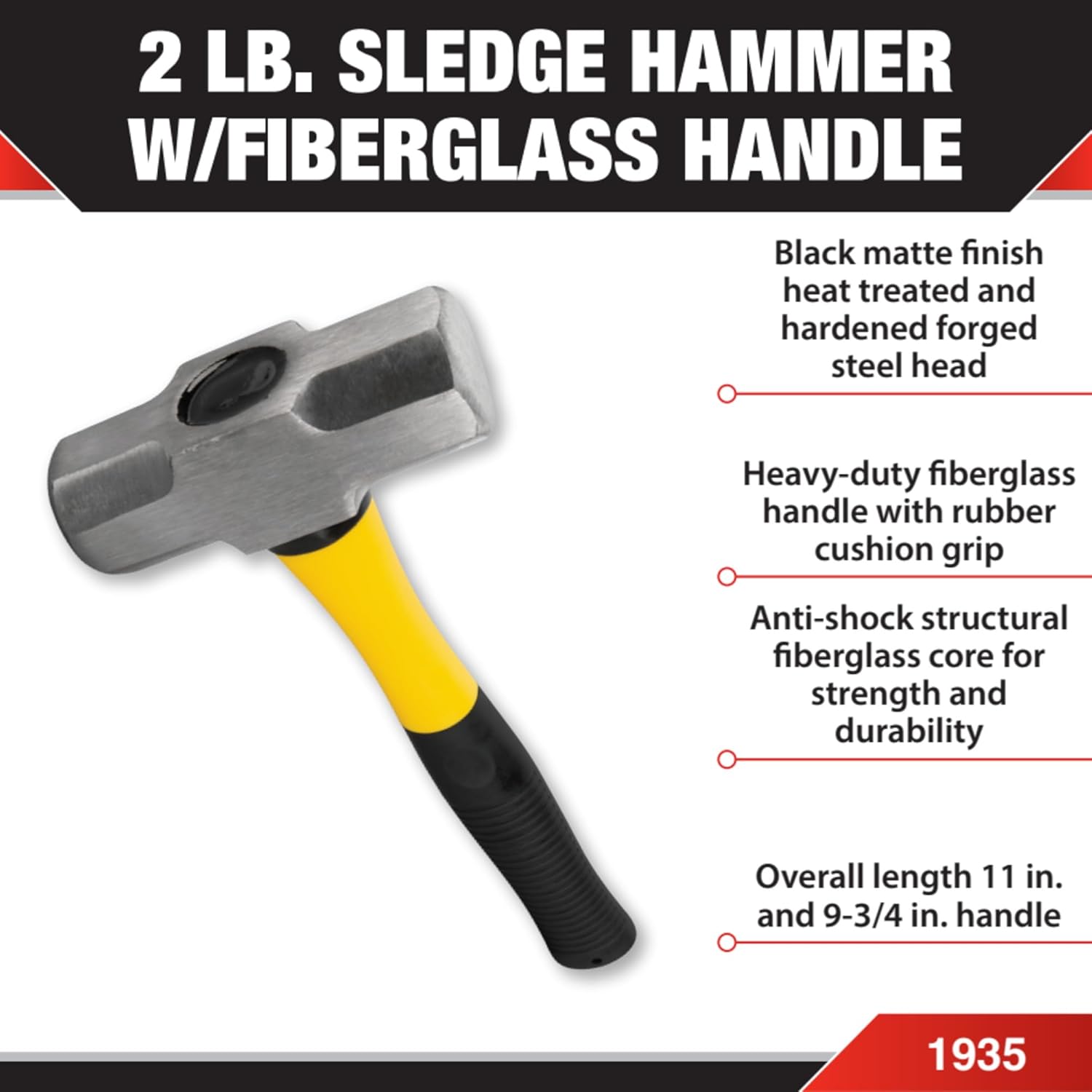 Performance Tool 1935 2lb Fiberglass Handle Sledge Hammer , Black