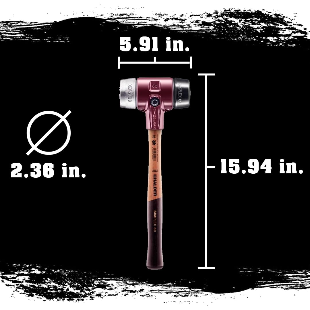 Halder 3029.060 Simplex 4 lb. Soft-Face Mallet with Black Rubber and Aluminum Inserts, Cast Iron Housing, and Wood Handle