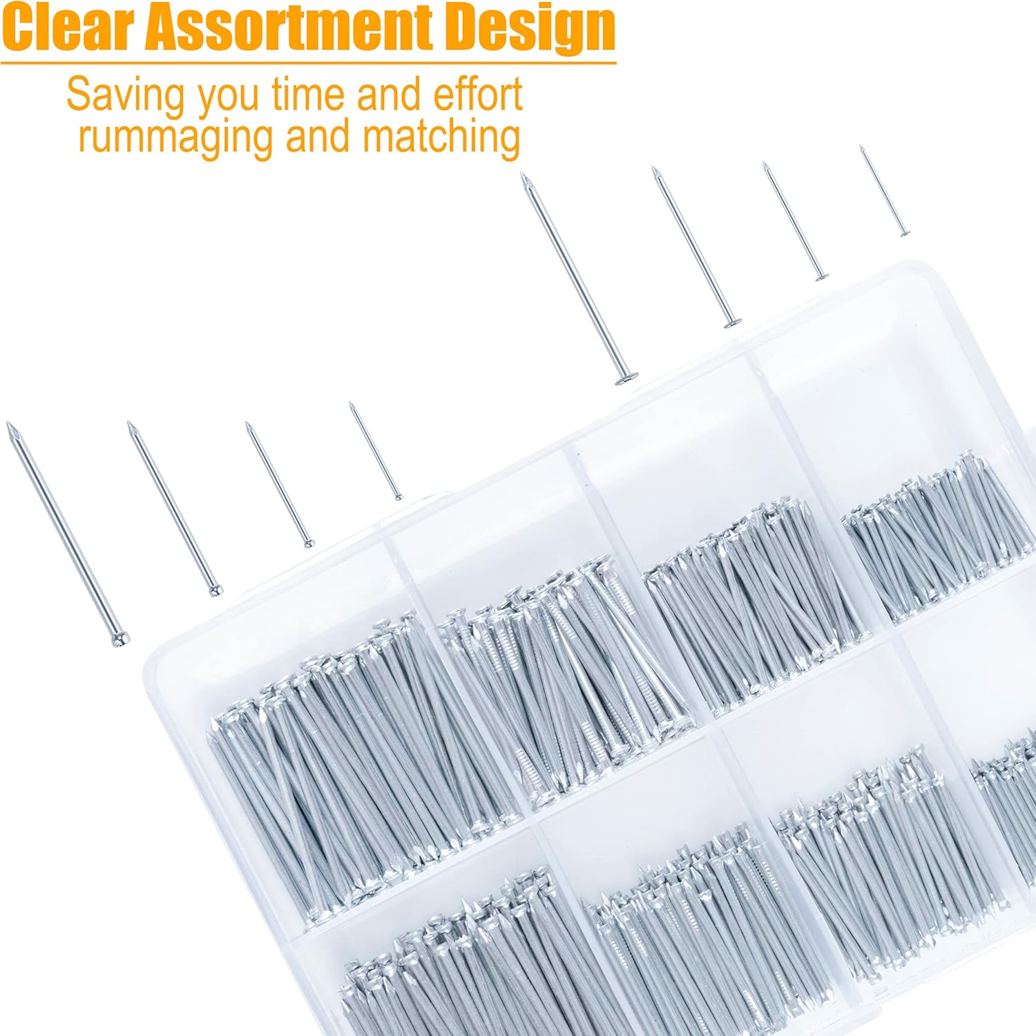 Alternative view of KURUI 700PCs Nails Assortment Kit & 8oz Hammer, Small Hammer for Hanging Wall Art Decor, Picture Frame, 350 Roofing/Wall Nails & 350 Finishing Nail