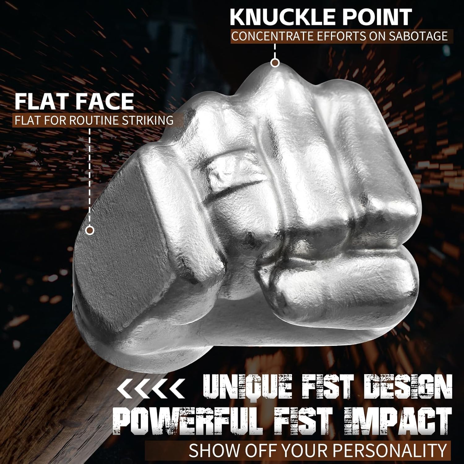 Alternative view of Purple Dragon Fist Hammer Tool - 2 Lbs Iron Fist-Shaped Hammer, Hand Hammers with Wooden Handle, Multi-Purpose Tool for DIY Crafting, Outdoor Camping, Home/Office Decor, Gifts for Men