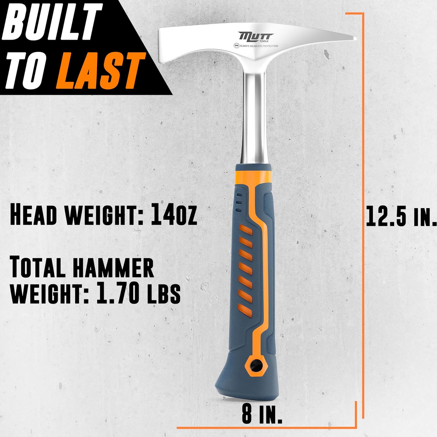 Mutt Tools 14oz Head Weight Welding Chipping Hammer - Professional Slag Hammer for Welders - Forged Steel Impact Tool for Metal Work - Welding Hammer