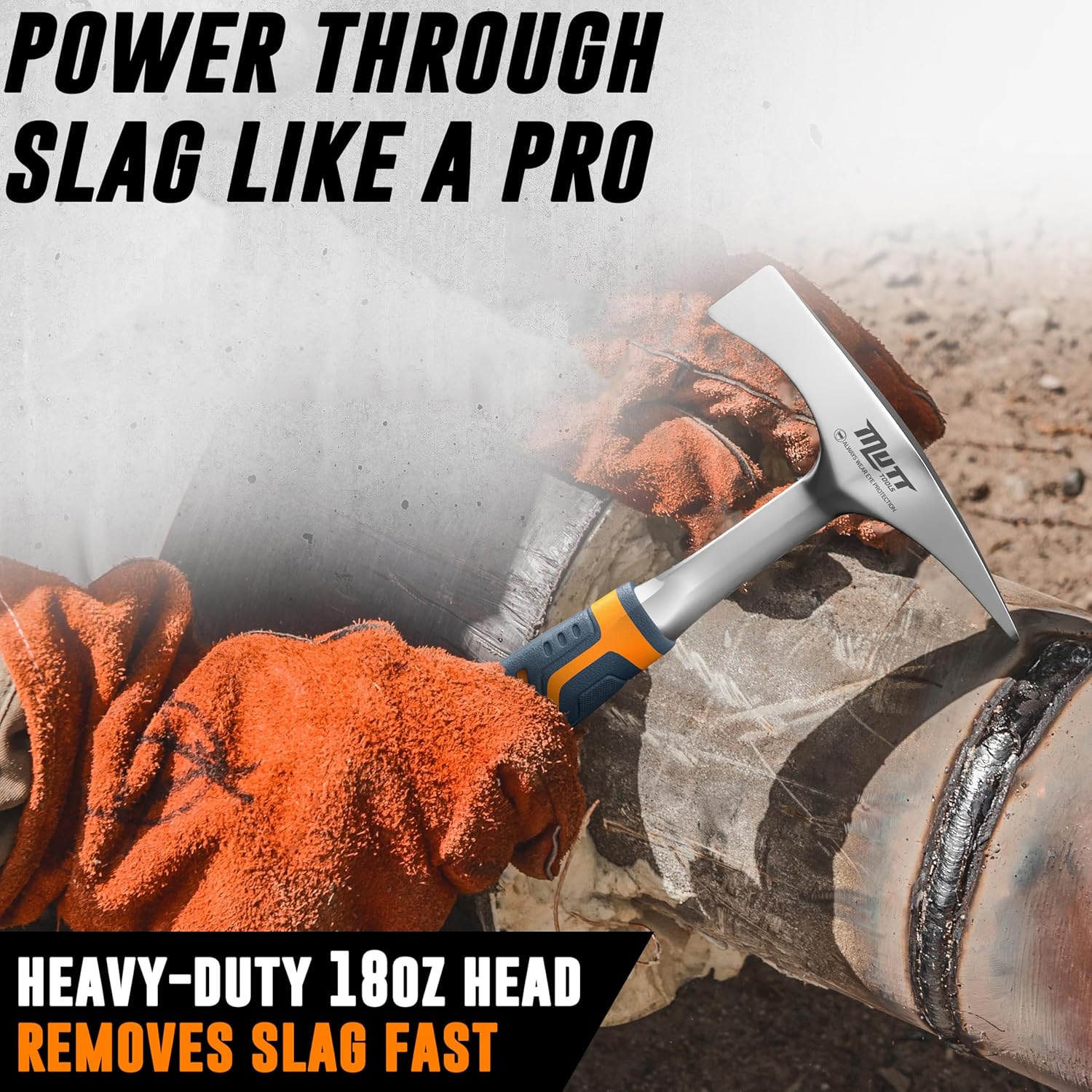 Alternative view of Mutt Tools 14oz Head Weight Welding Chipping Hammer - Professional Slag Hammer for Welders - Forged Steel Impact Tool for Metal Work - Welding Hammer