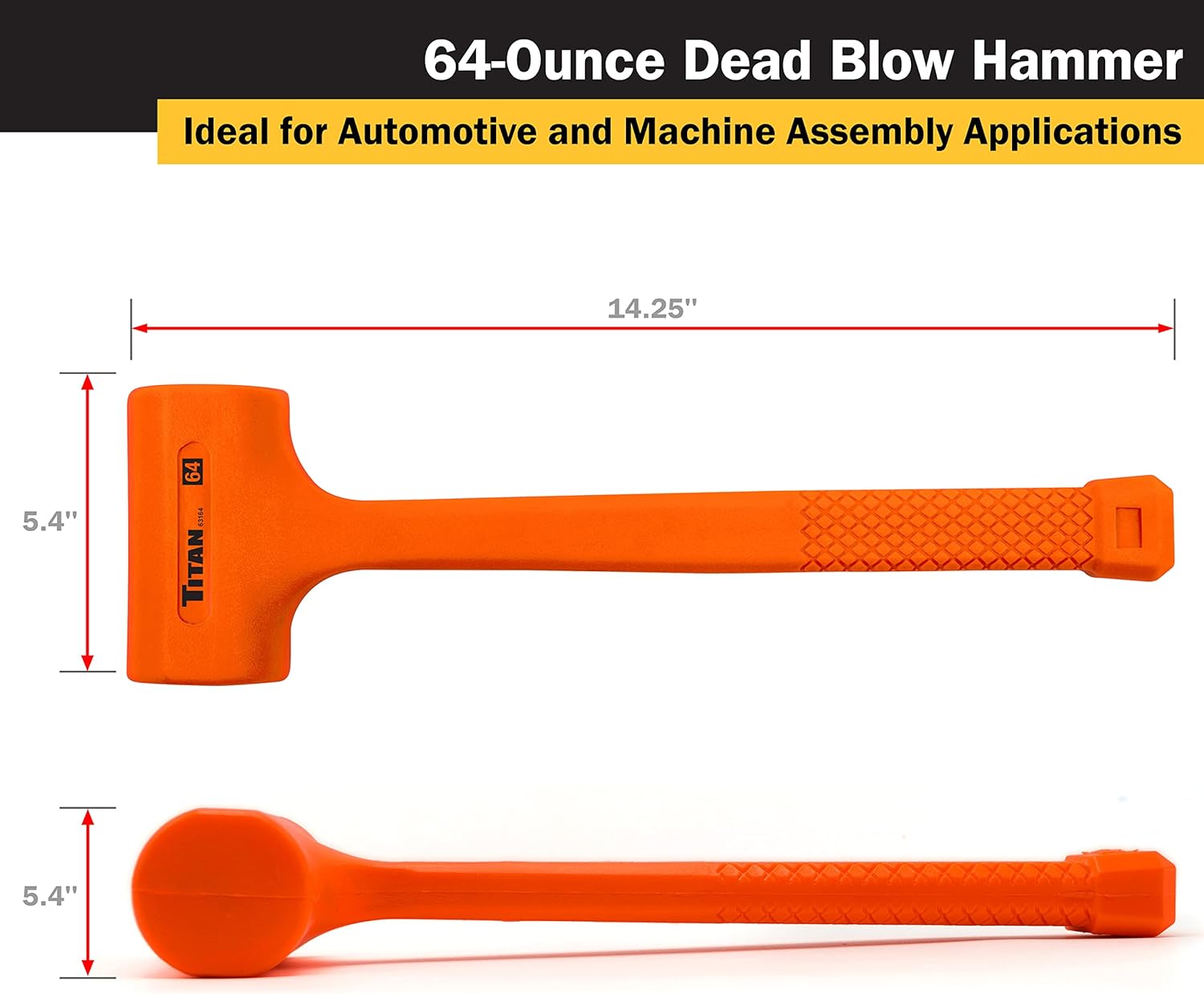 Titan 63164 4lb Dead Blow Hammer with Steel Shot Filled Head, Spark & Rebound Resistant, 14.25" Non-slip Diamond Textured Handle