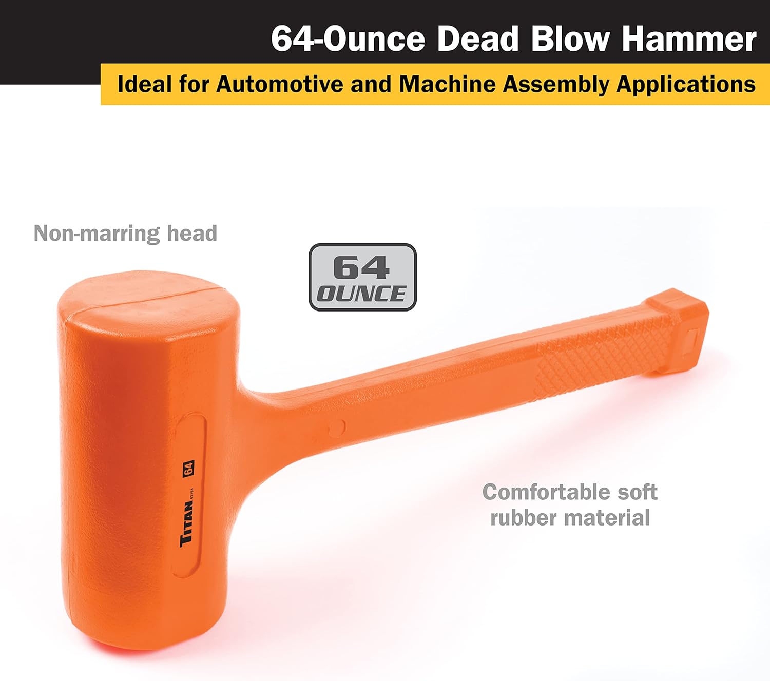 Alternative view of Titan 63164 4lb Dead Blow Hammer with Steel Shot Filled Head, Spark & Rebound Resistant, 14.25" Non-slip Diamond Textured Handle