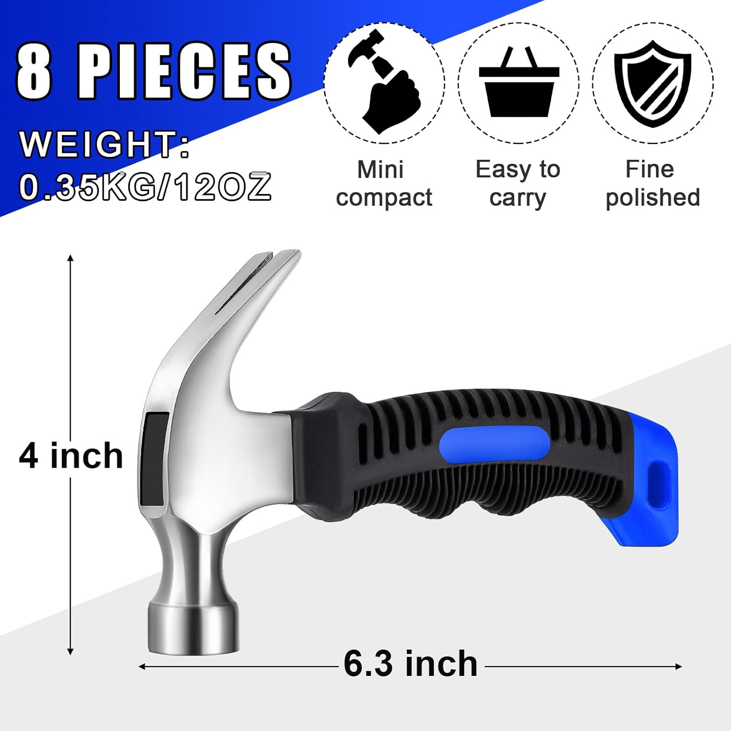 Alternative view of 8 Pieces Small Hammer 12 Ounce Mini Hammer for Kids Women Men, Lightweight Melt Claw Hammers Bulk with Hardware Nails for Hanging Pictures Crafts Tent Kit (Blue and Black)