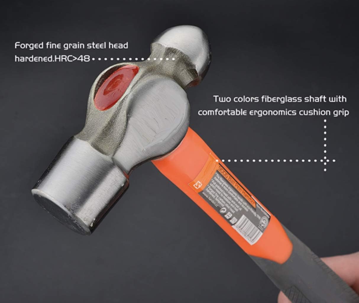 Alternative view of Edward Tools Ball Peen Hammer 16 oz. - Forged Fine Grain Steel Head - Ergonomic Rubber Cusion Grip - Fiberglass Shock Absorbing Shaft - Pein Hammer - Metal Work, Rounding, Blacksmith Hammer, Mechanics