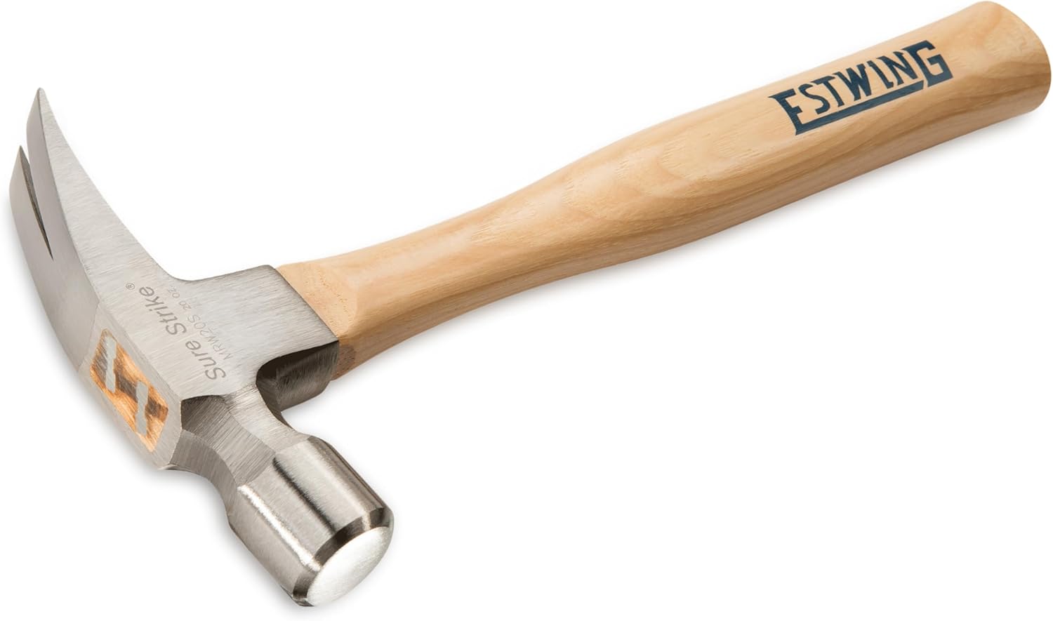 ESTWING Sure Strike Hammer - 20 oz Straight Rip Claw with Smooth Face & Hickory Wood Handle - MRW20S