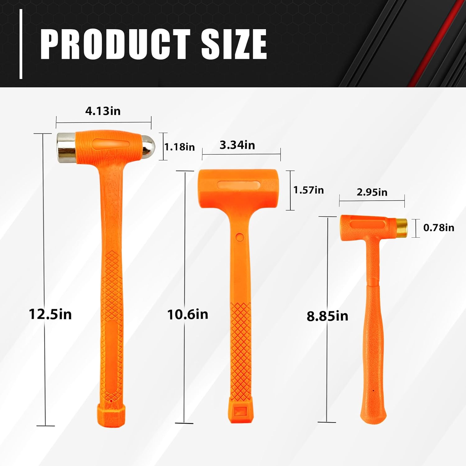 C&T 3-Pieces Dead Blow Hammer Set, Brass Hammer, Ball-Peen Hammer, and Dead Blow Hammer,Orange,Shockproof Design, No Rebound Hammer, Unibody Molded Checkered Grip, Spark and Rebound Resistant