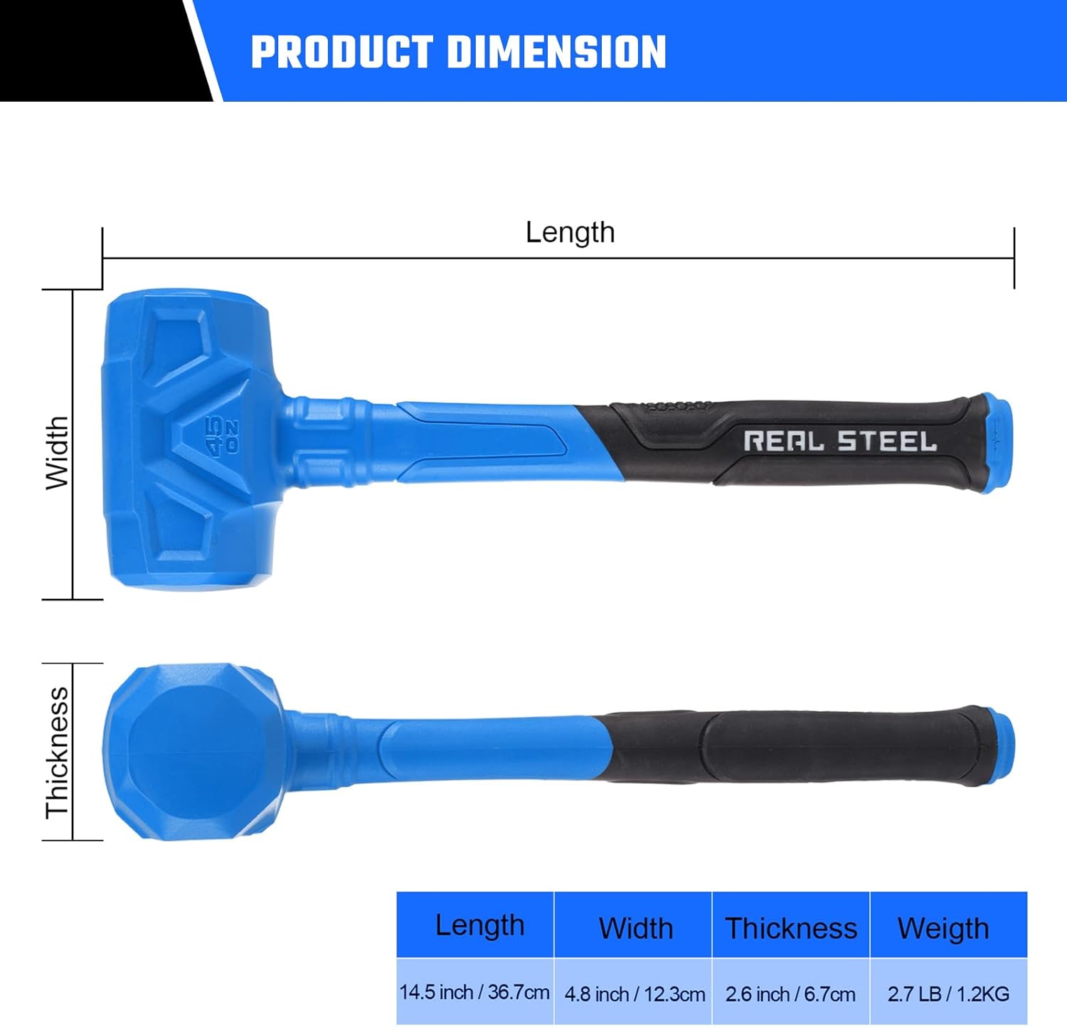 Alternative view of REAL STEEL Dead Blow Hammer 45 Oz Rubber Mallet Non-Marring and Sparking Resistant with Steel Shot-filled Head Ideal for DIY,Automotive,Furniture (0318)