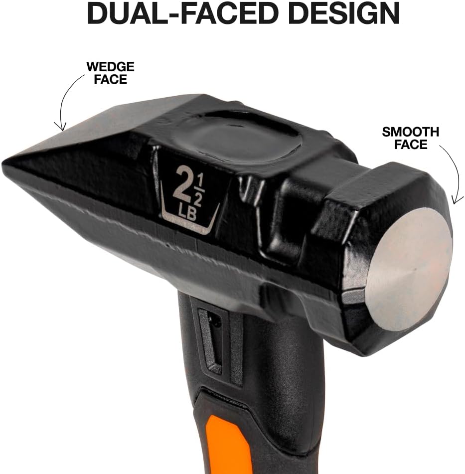 Klein Tools H80602 Sledge Hammer, 2-1/2 Pound Blacksmith Hammer with Fiberglass Handle and Wedge Face, Shock-Resistant Design for Striking and Demolition, Includes Lanyard Hole