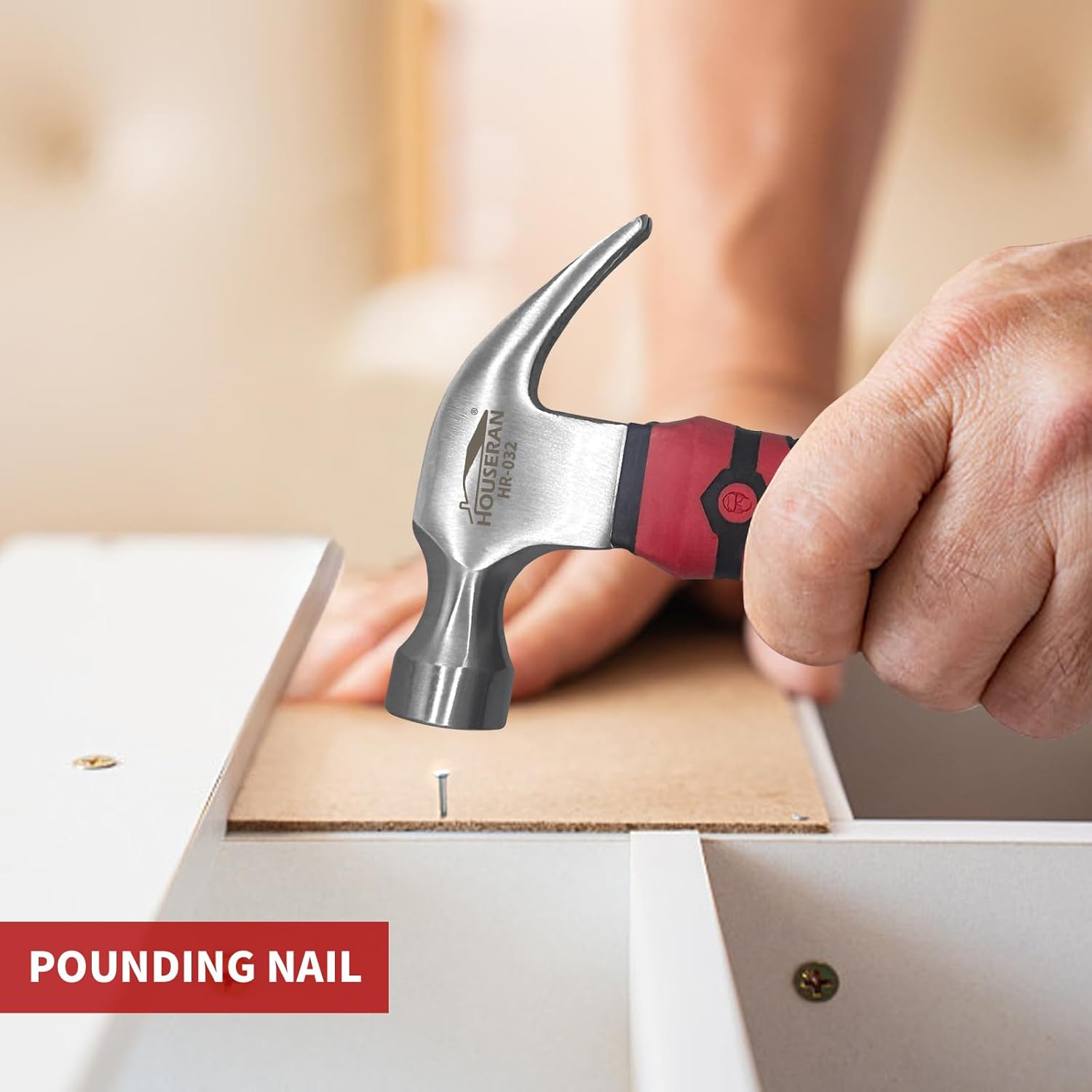 HOUSERAN Small Hammer 12oz, Claw Hammers for Picture Hanging, Martillos De Construccion, Small Hammer for Women, Suitable for Family, Camping, Stakes, DIY, Red x Black