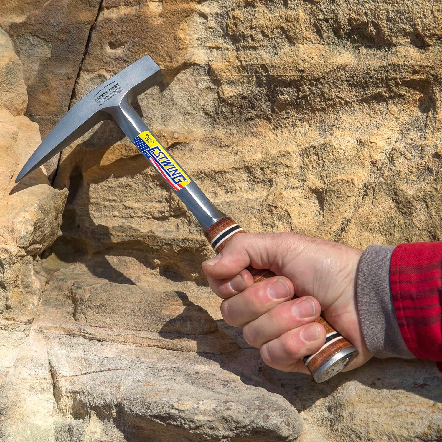 ESTWING Rock Pick - 13 oz Geological Hammer with Smooth Face & Genuine Leather Grip - E13P