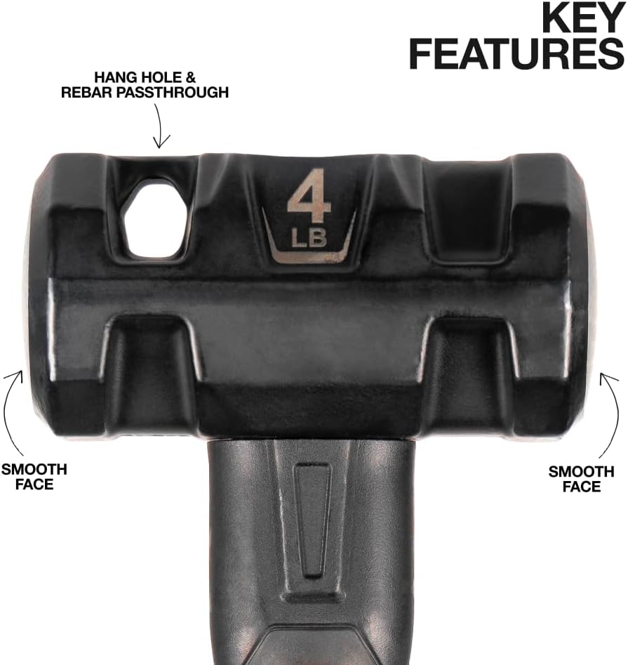 Alternative view of Klein Tools H80694 Sledge Hammer, 4-Pound Engineering Hammer with Fiberglass Handle, Shock-Resistant Design for Striking and Demolition, Includes Lanyard Hole