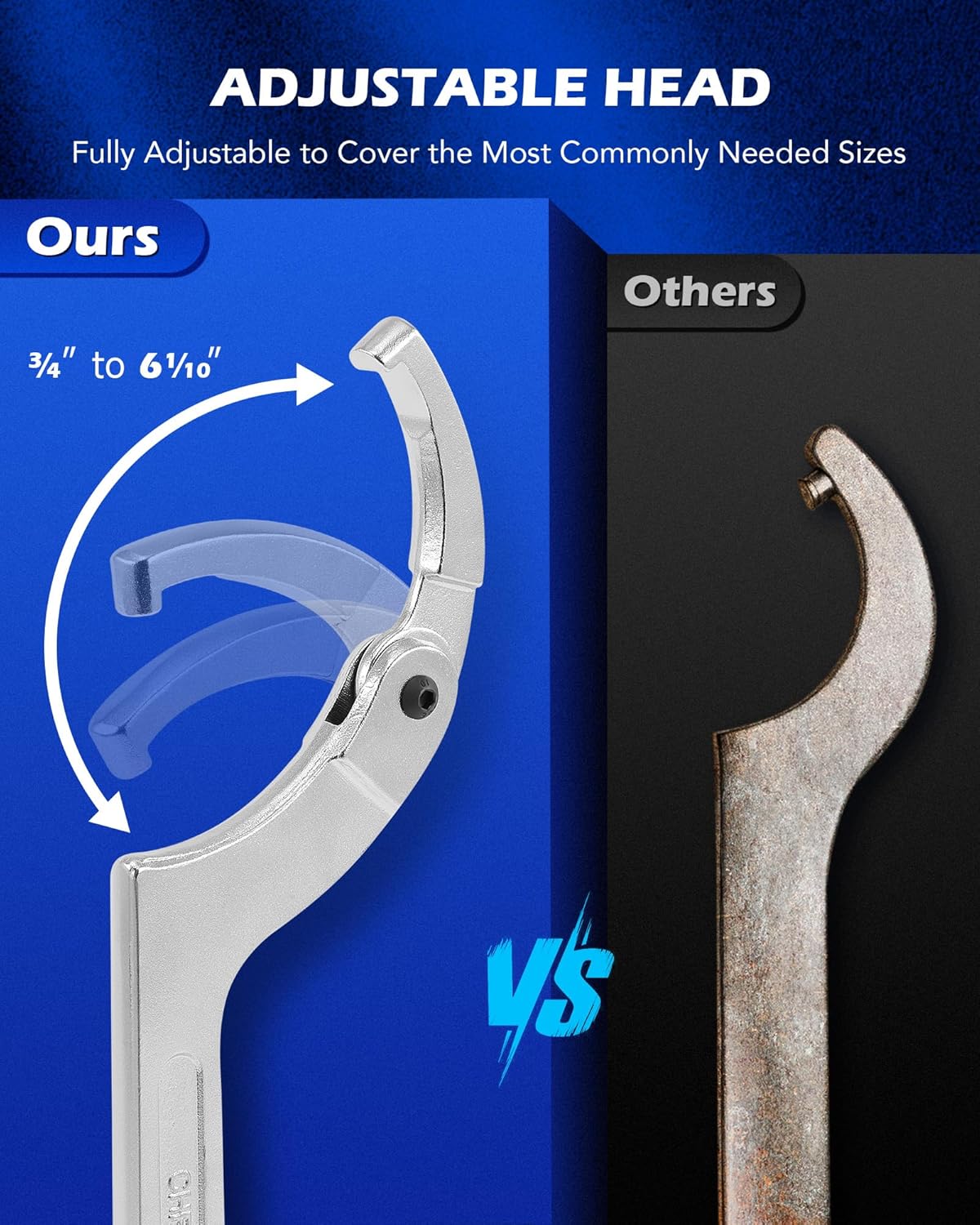 Alternative view of Orion Motor Tech 8pc Adjustable Pin Spanner Wrench Tool Set, Spanner Nut Wrench Tools with Changeable Heads for Pipes Heating Cars, Coilover Hook Wrenches for Suspension System, 3/4" to 6-1/10"