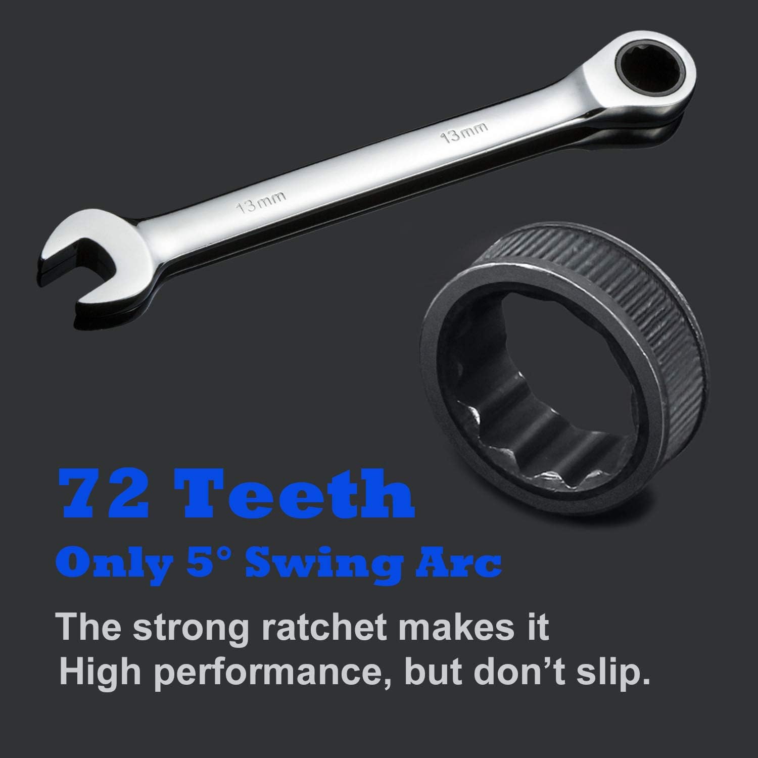 Ratchet Spanner Set Combination Wrench 12 Piece Metric Sizes from 8mm to 19mm with Roll Bag, Perfect for Home, Bike, Car Repairs