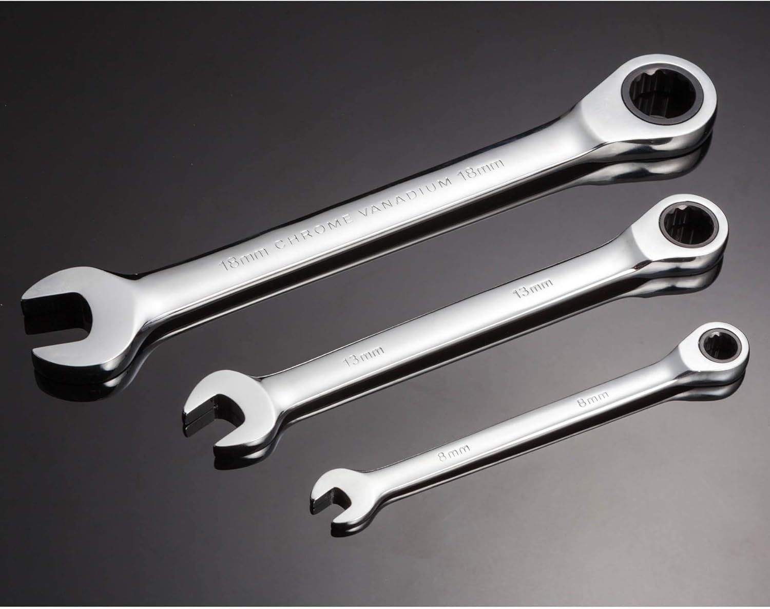 Alternative view of Ratchet Spanner Set Combination Wrench 12 Piece Metric Sizes from 8mm to 19mm with Roll Bag, Perfect for Home, Bike, Car Repairs