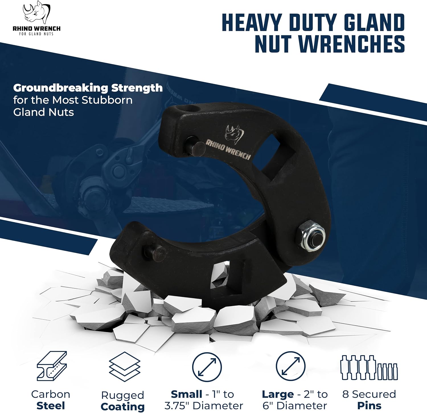 Alternative view of Rhino Gland Nut Wrench - Set of 2 Hydraulic Cylinder Spanner Wrench Adjustable - Spanner Wrench Set Includes Gloves, Microfiber Towel, Pins & Allen Wrenches, Suitable for Farm & Construction Equipment