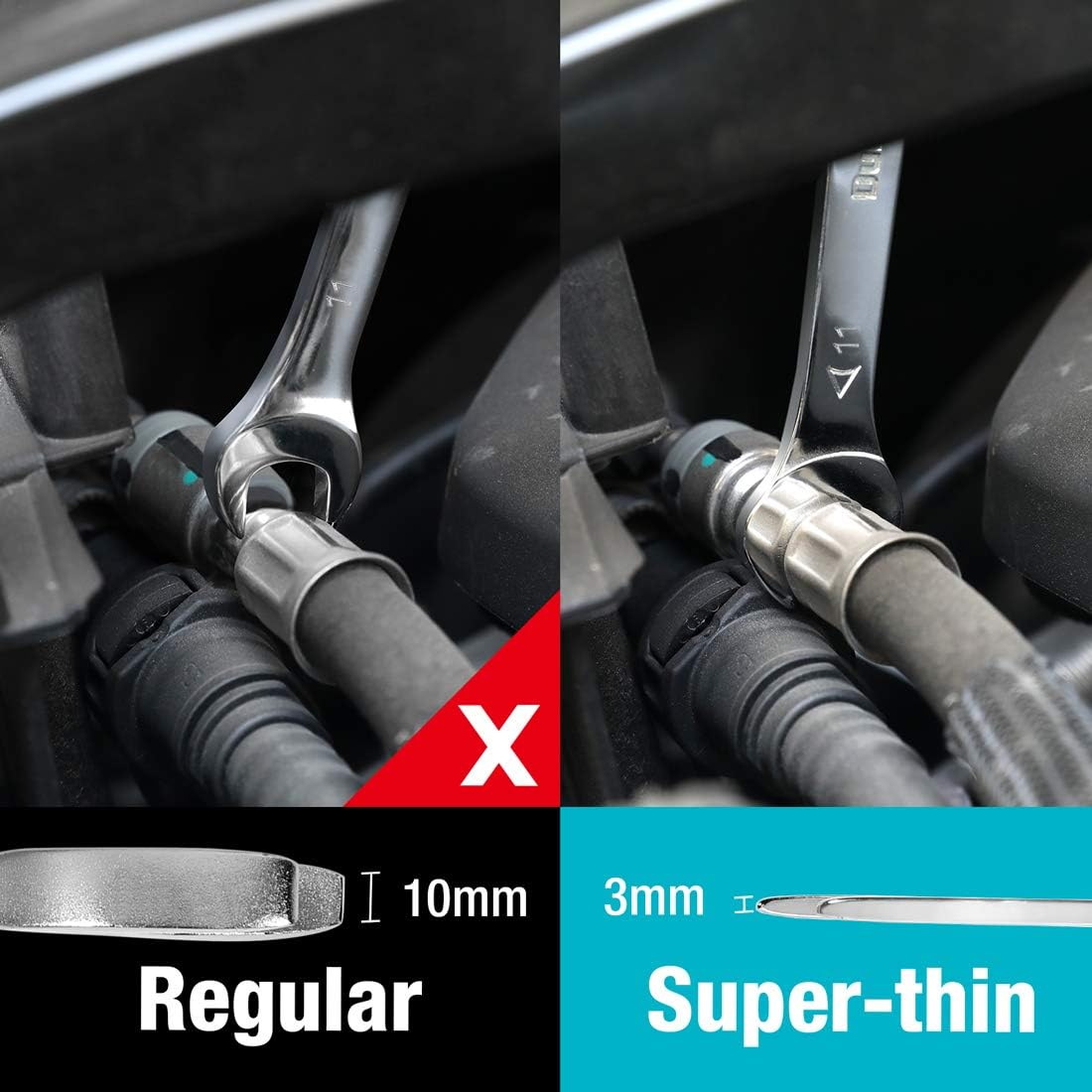 Alternative view of DURATECH Super-Thin Open End Wrench Set, Metric, 8-Piece, Including 5.5, 7, 8, 9, 10, 11, 12, 13, 14, 17, 19, 21, 22, 23, 24, 27 mm, Slim Spanner Set with Rolling Pouch