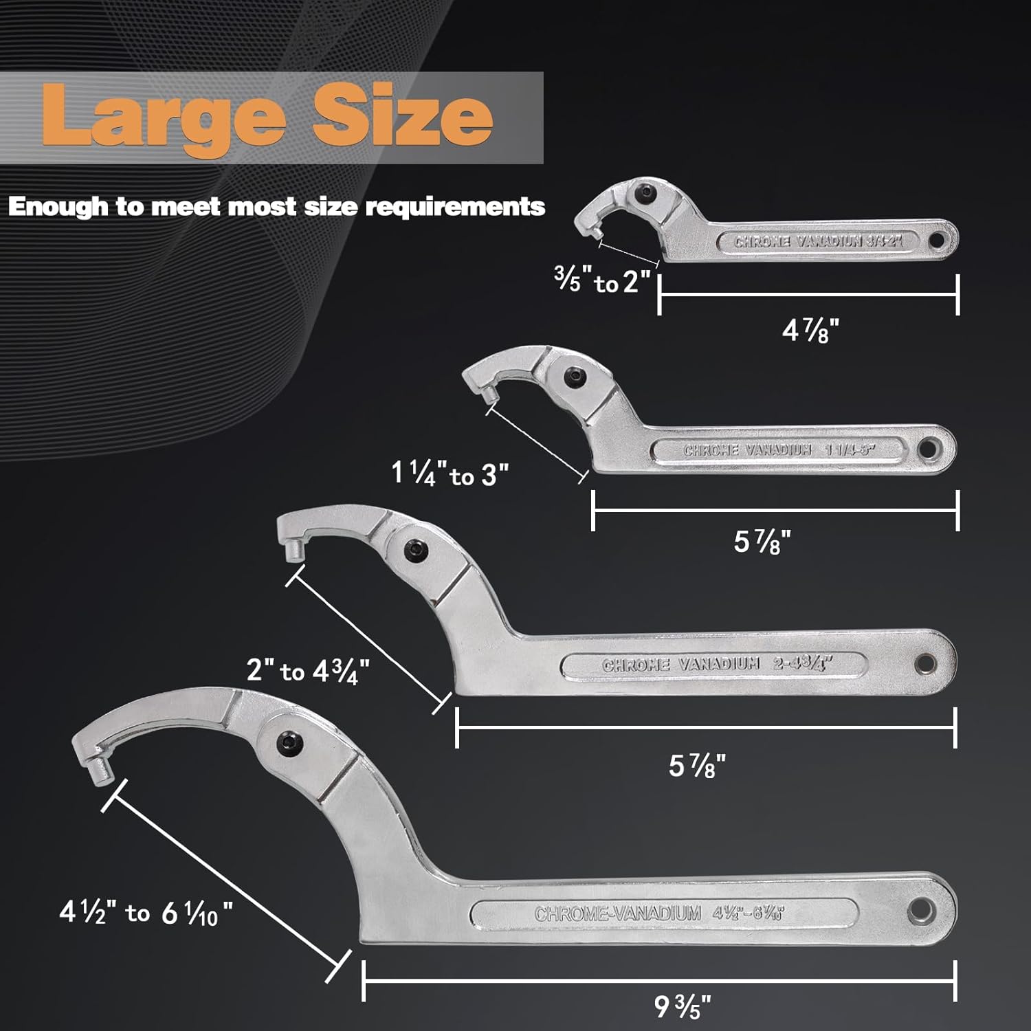 ATNHYING 12pcs Adjustable Spanner Wrench Sets with Replaceable Head, C-Shape Pin Hook Wrench Tools for Pipes Heating Cars, Castle Buffer tube Nut Coilover Wrench for Suspension System, 3/4" to 6-1/10"