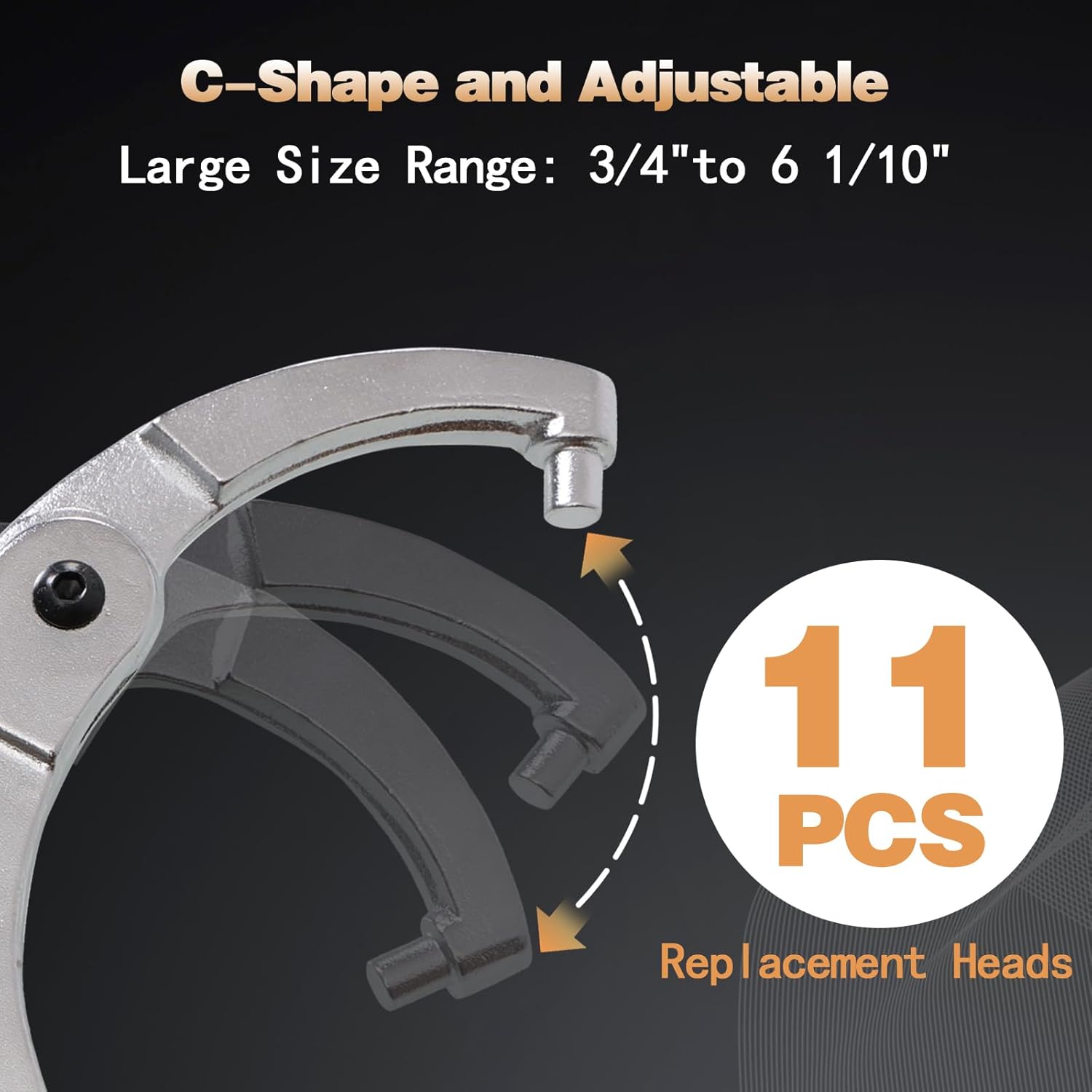 Alternative view of ATNHYING 12pcs Adjustable Spanner Wrench Sets with Replaceable Head, C-Shape Pin Hook Wrench Tools for Pipes Heating Cars, Castle Buffer tube Nut Coilover Wrench for Suspension System, 3/4" to 6-1/10"