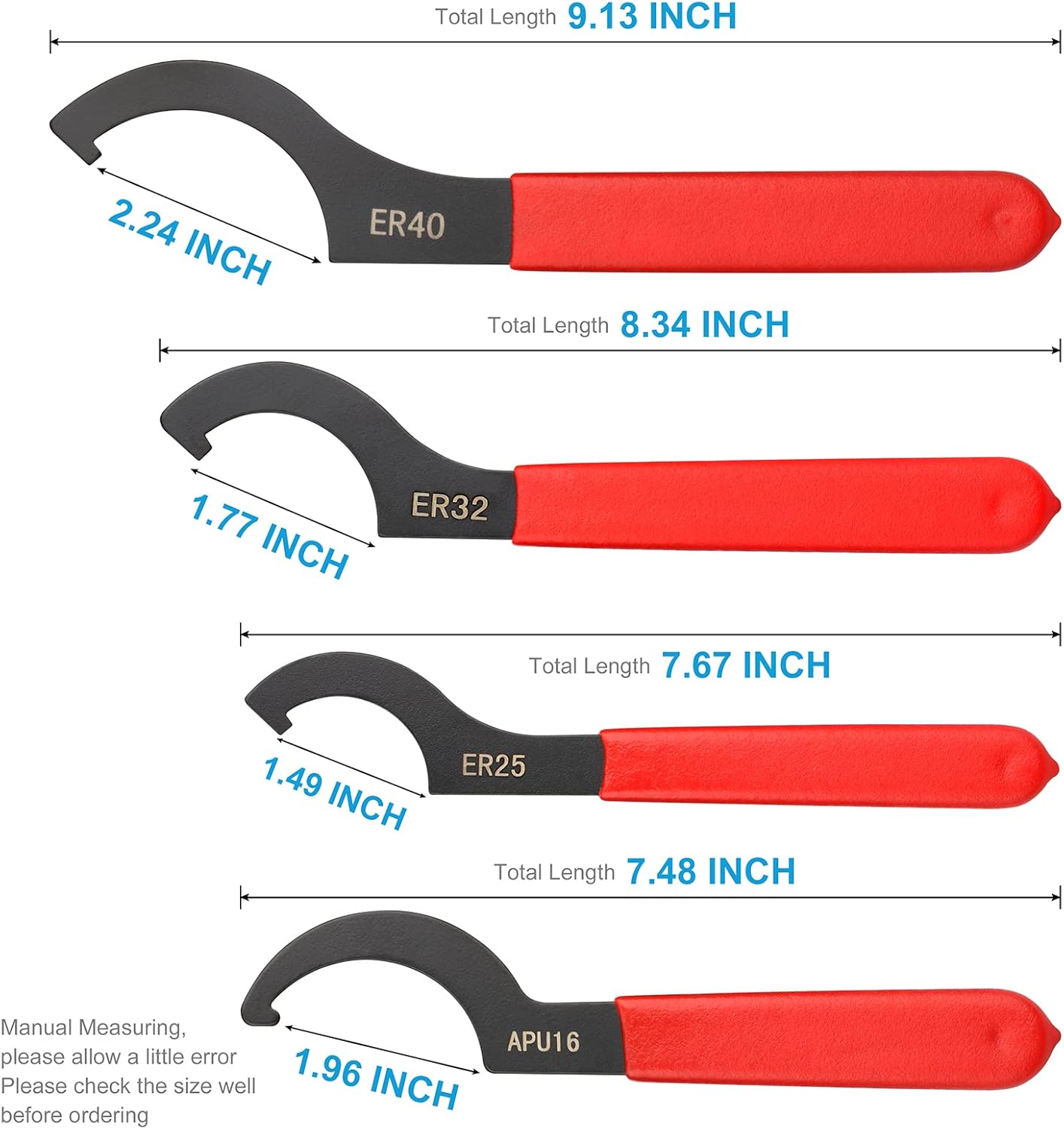 Coilover Wrench Spanner, 4PCS Non-Slip Spanner Wrench Set, Professional Universal Rubber Handle Wrench Spanner Tool for Floor Heating Pipes and Cars Walnut